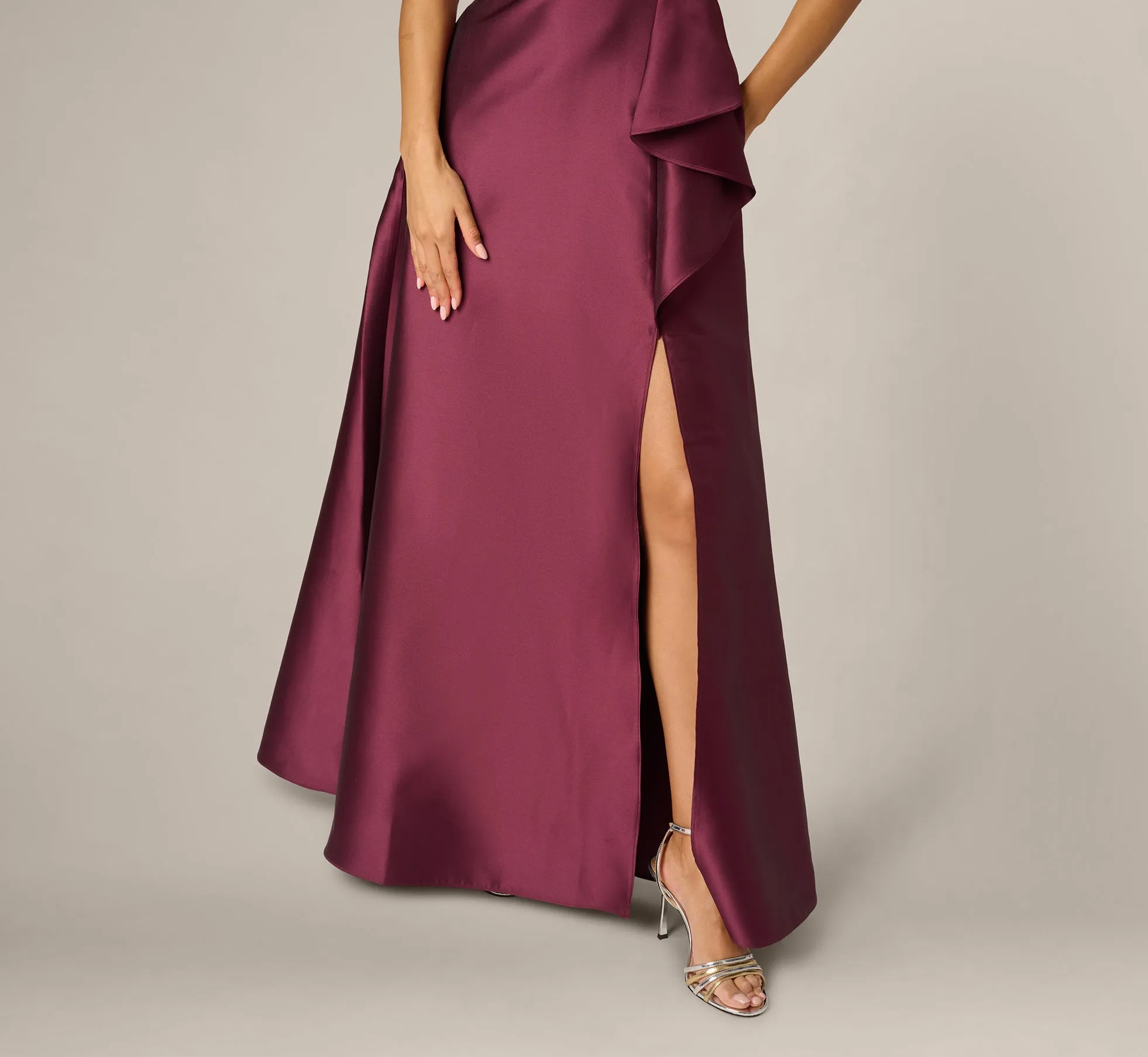Beaded Halter Draped Mikado Gown In Deep Wine sold by Adrianna Papell product image thumbnail 4