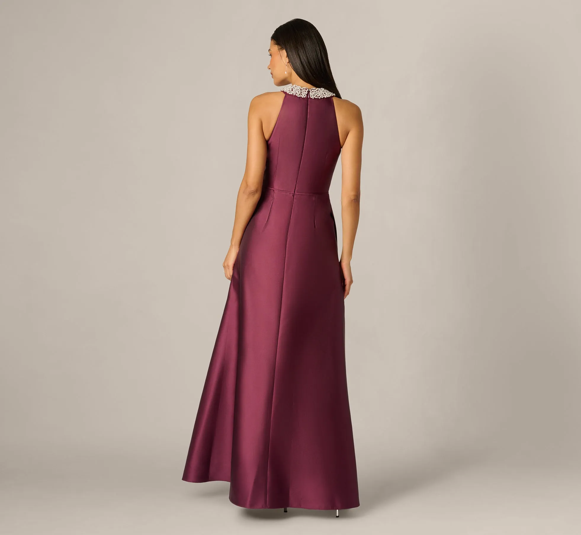 Beaded Halter Draped Mikado Gown In Deep Wine sold by Adrianna Papell product image thumbnail 5