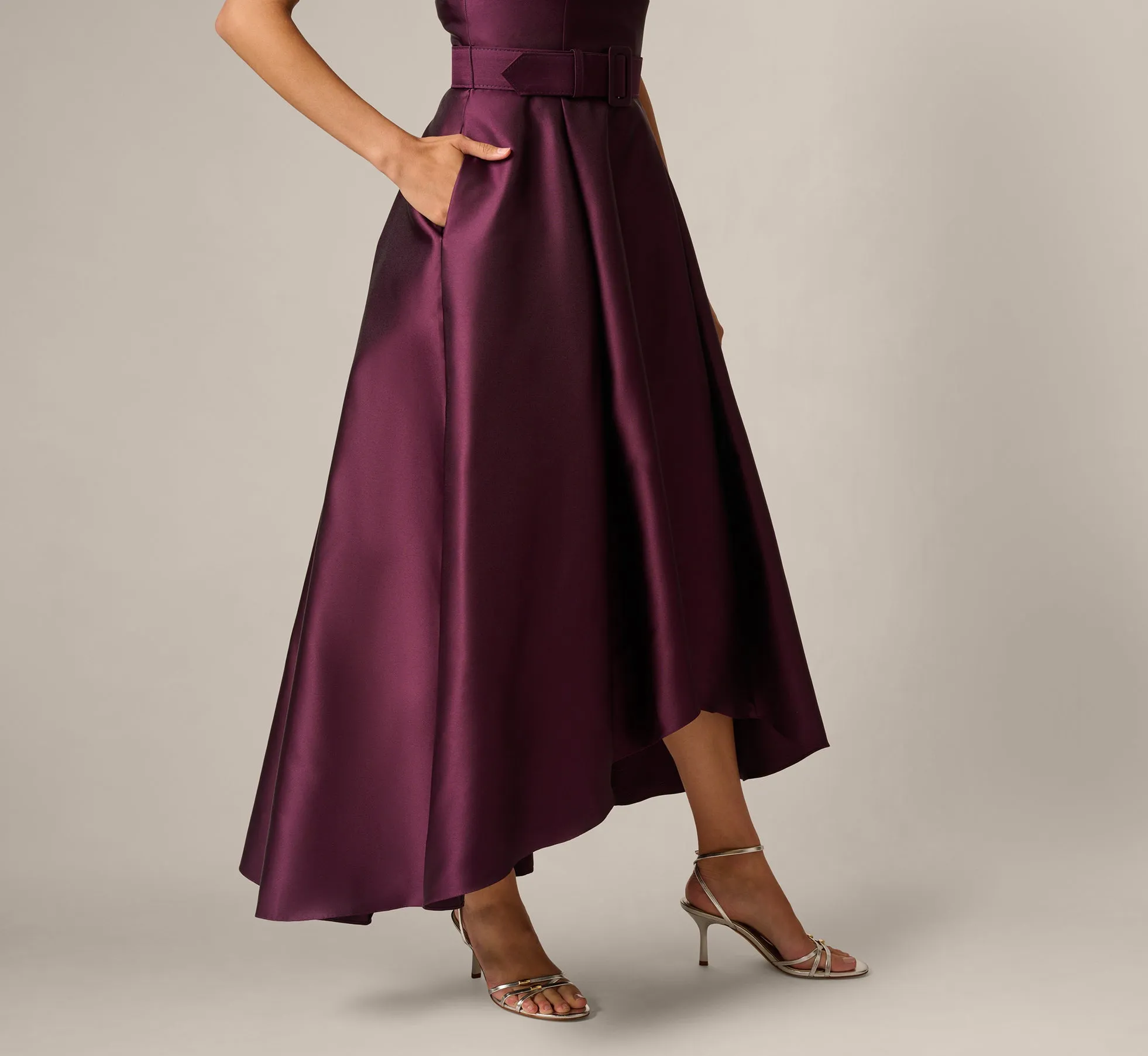 Petite Beaded Collar Mikado Fit And Flare High Low Gown In Pinot Noir sold by Adrianna Papell product image thumbnail 4