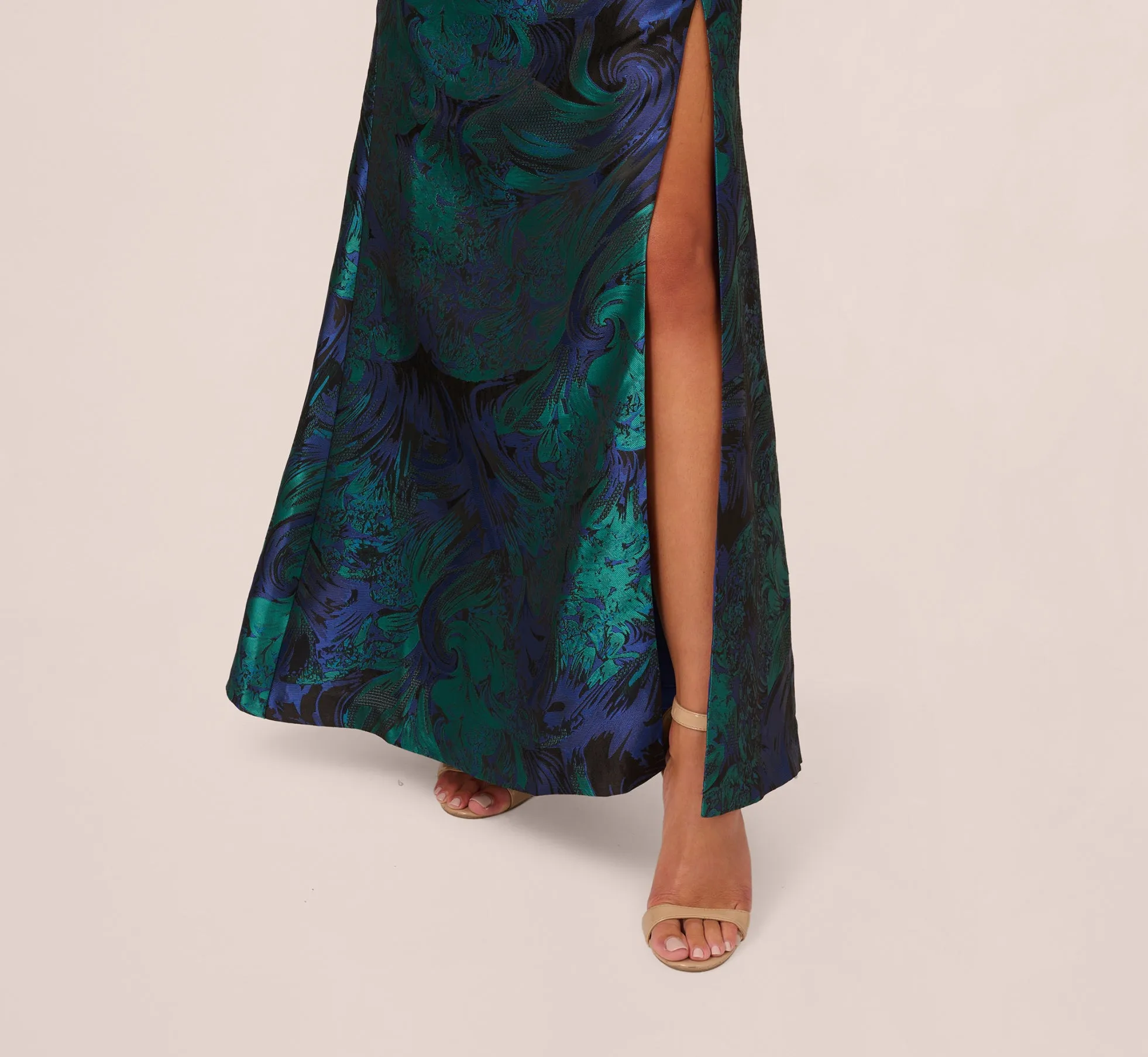One Shoulder Jacquard Mermaid Gown With Drape Detail In Cobalt Teal sold by Adrianna Papell product image thumbnail 5