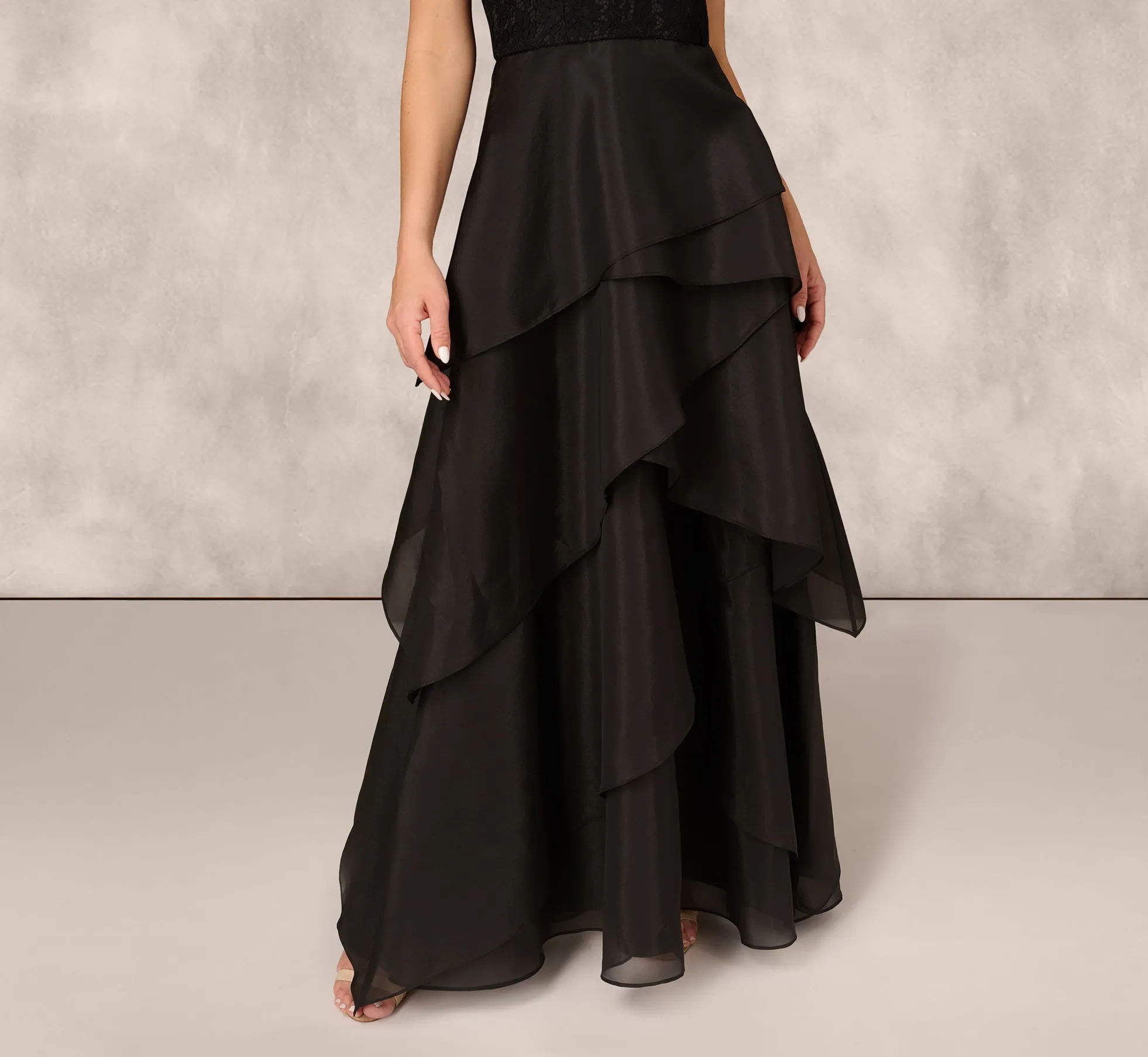 Strapless Organza Ball Gown With Off The Shoulder Neckline In Black sold by Adrianna Papell product image thumbnail 5