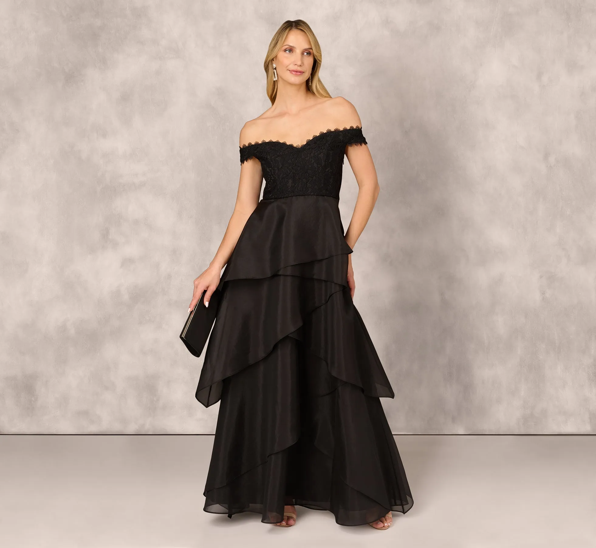 Strapless Organza Ball Gown With Off The Shoulder Neckline In Black sold by Adrianna Papell product image thumbnail 2