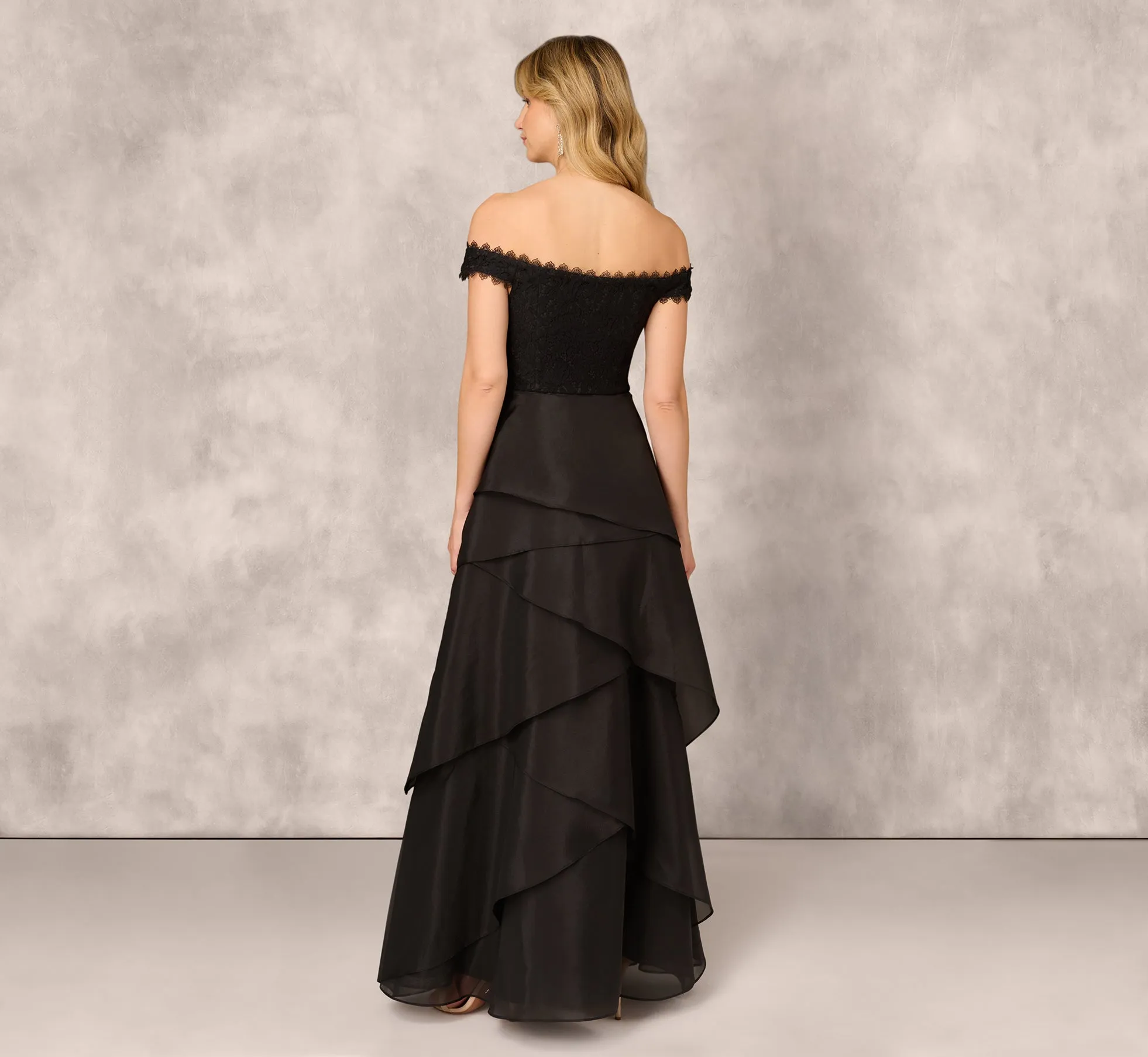 Strapless Organza Ball Gown With Off The Shoulder Neckline In Black sold by Adrianna Papell product image thumbnail 4
