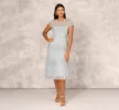 Beaded Short Sleeve Midi Dress With Sheer Details In Snow Globe sold by Adrianna Papell