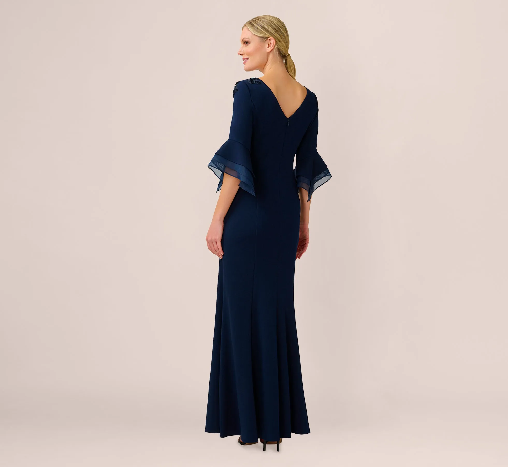 Beaded Crepe Long Fit-And-Flare Gown In Midnight sold by Adrianna Papell product image thumbnail 3