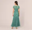 Hand Beaded Short Sleeve Floral Godet Gown In Green Slate sold by Adrianna Papell