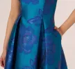 Floral Jacquard One Shoulder High Low Gown With Rosette Accent In Teal Blue sold by Adrianna Papell