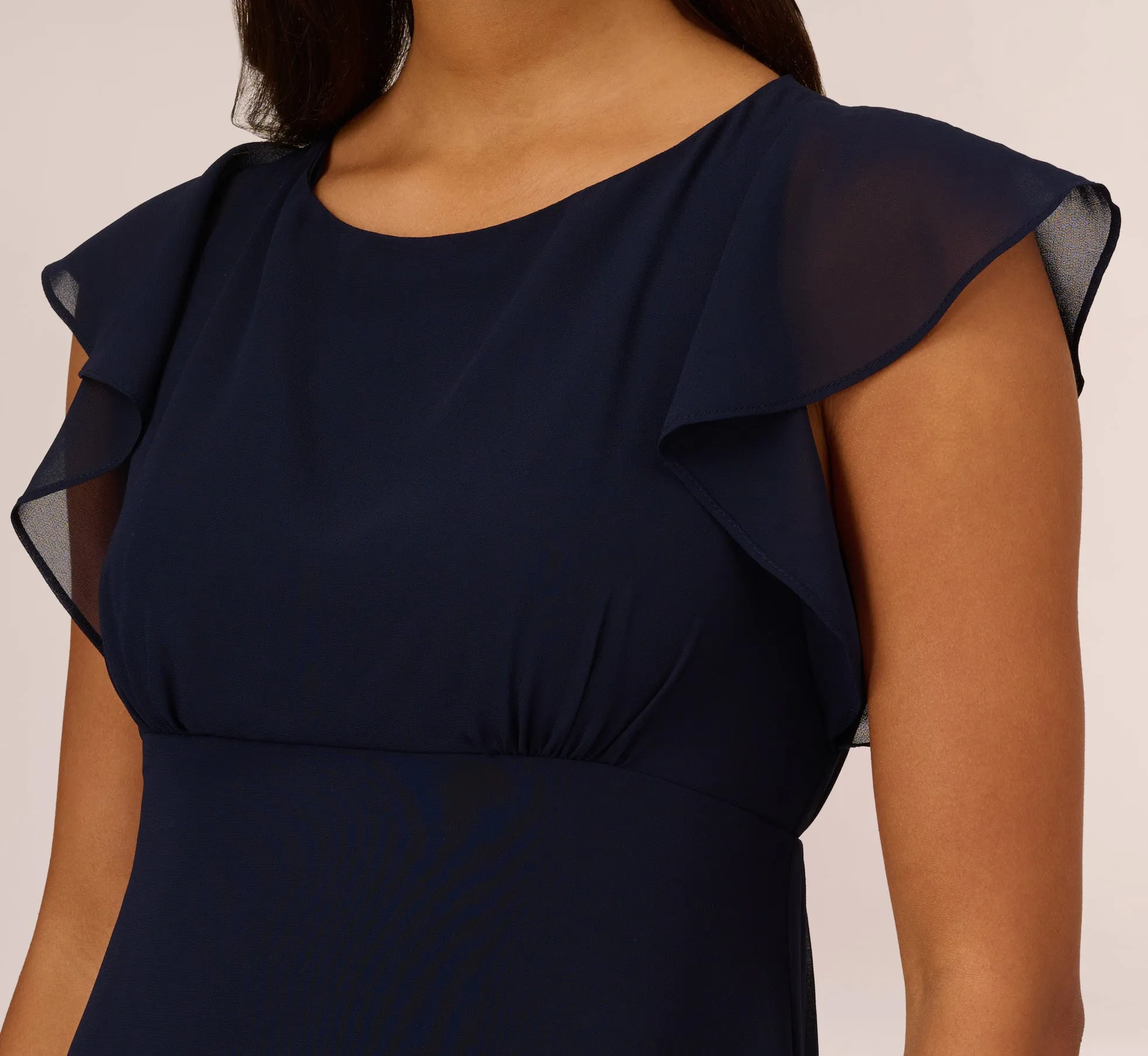 Chiffon And Jersey Midi-Length Dress With Side Slits In Navy sold by Adrianna Papell product image thumbnail 3