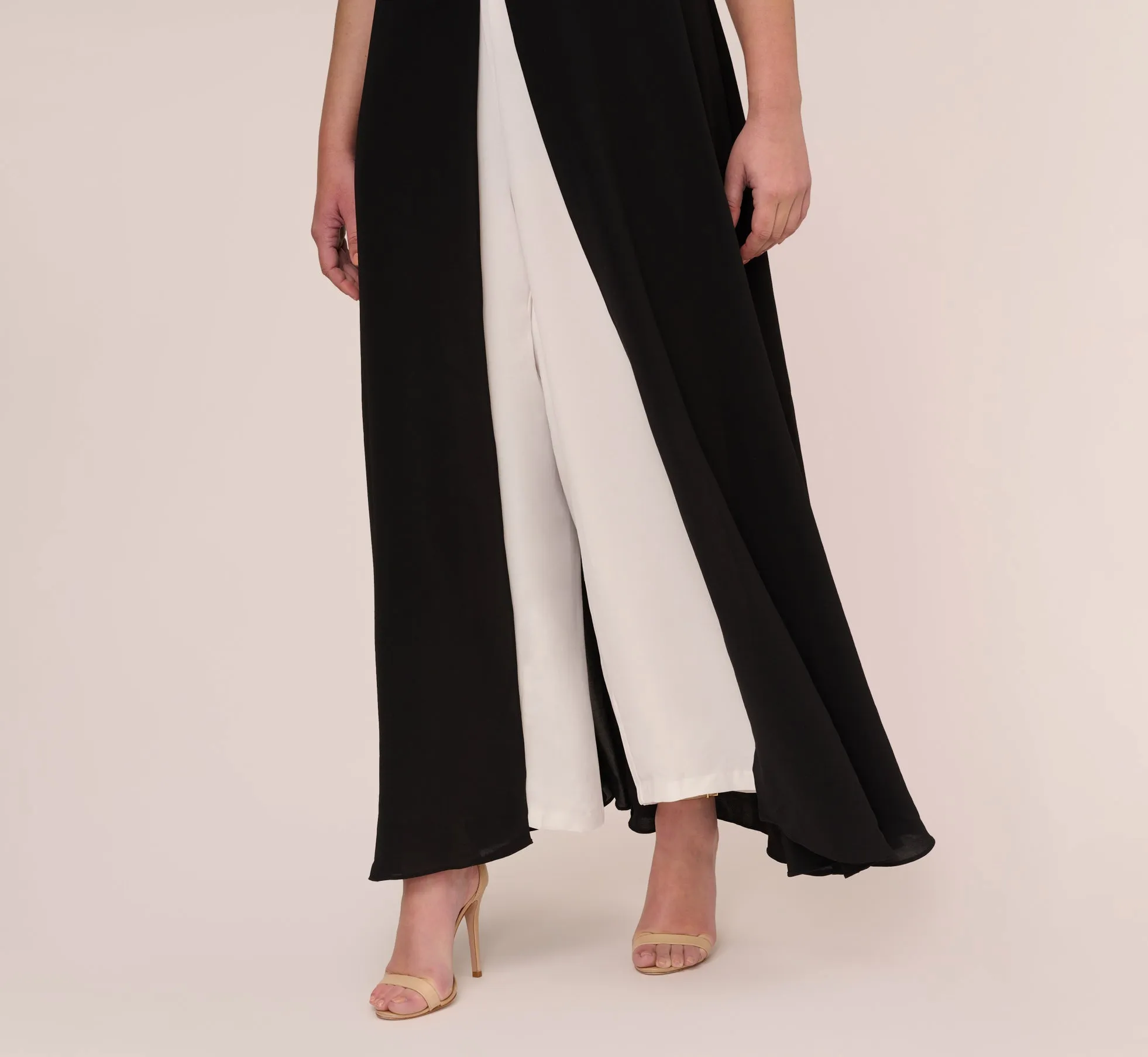 Plus Size Colorblock Jumpsuit With Skirt Overlay In Black Ivory sold by Adrianna Papell product image thumbnail 3