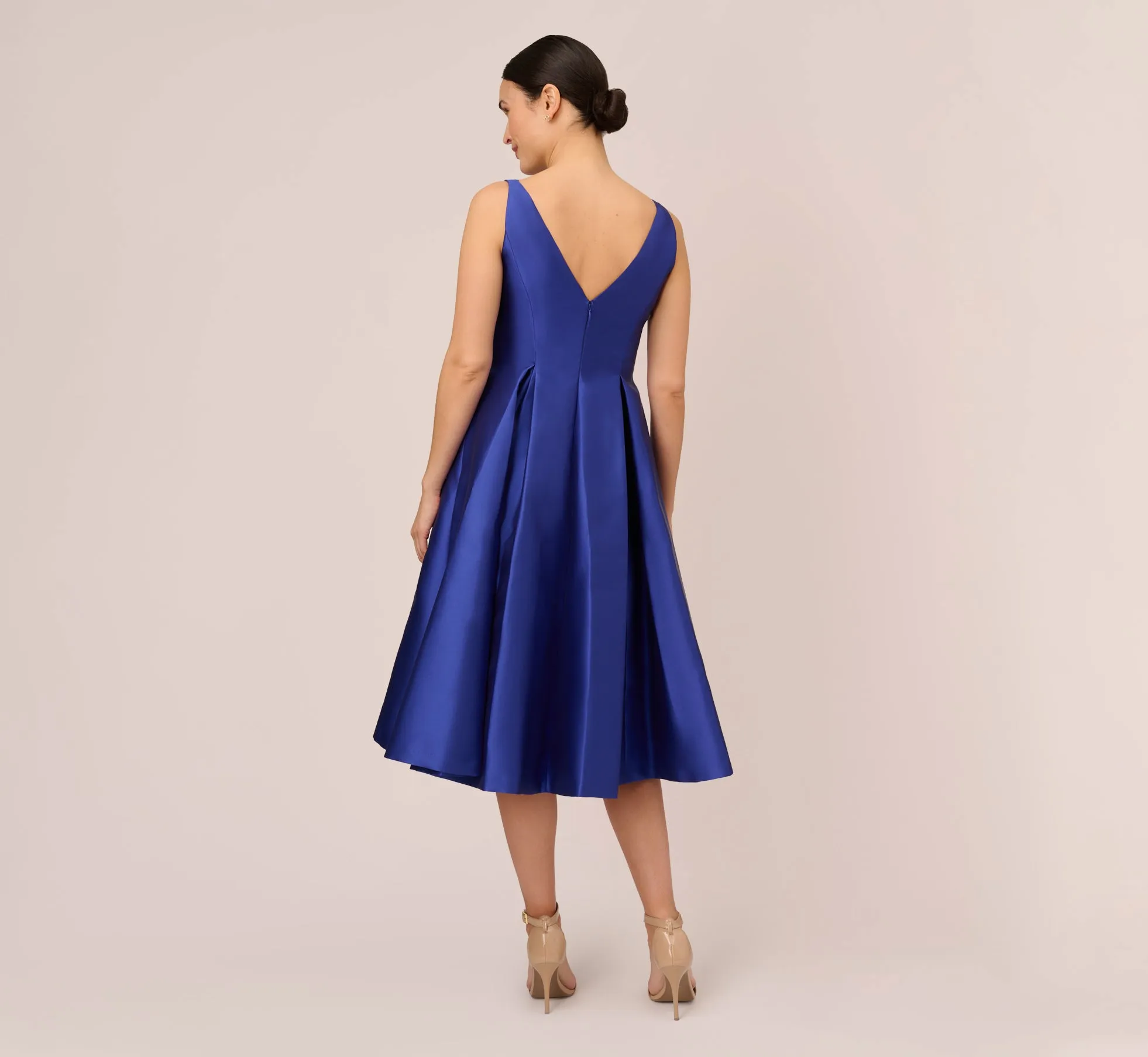 Sleeveless Mikado Fit And Flare Midi Dress With V-Back In Neptune sold by Adrianna Papell product image thumbnail 4