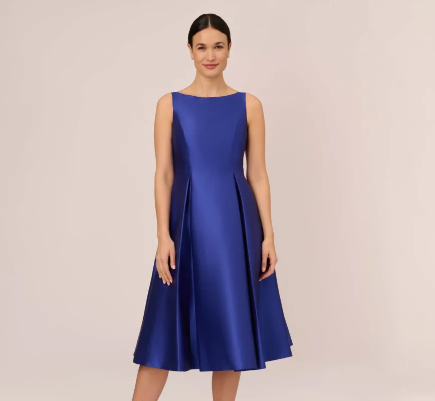 Sleeveless Mikado Fit And Flare Midi Dress With V-Back In Neptune sold by Adrianna Papell