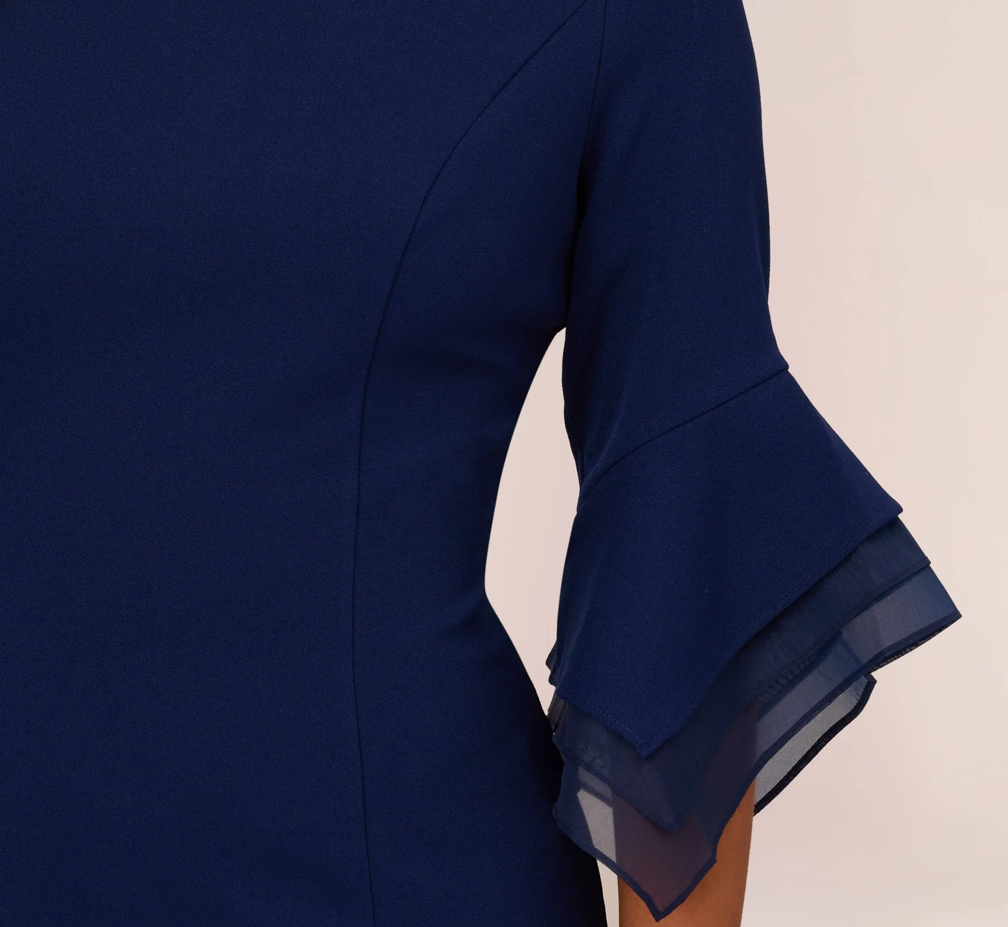 Knit Crepe Sheath Dress With Tiered Three Quarter Sleeves In Navy Sateen sold by Adrianna Papell product image thumbnail 5