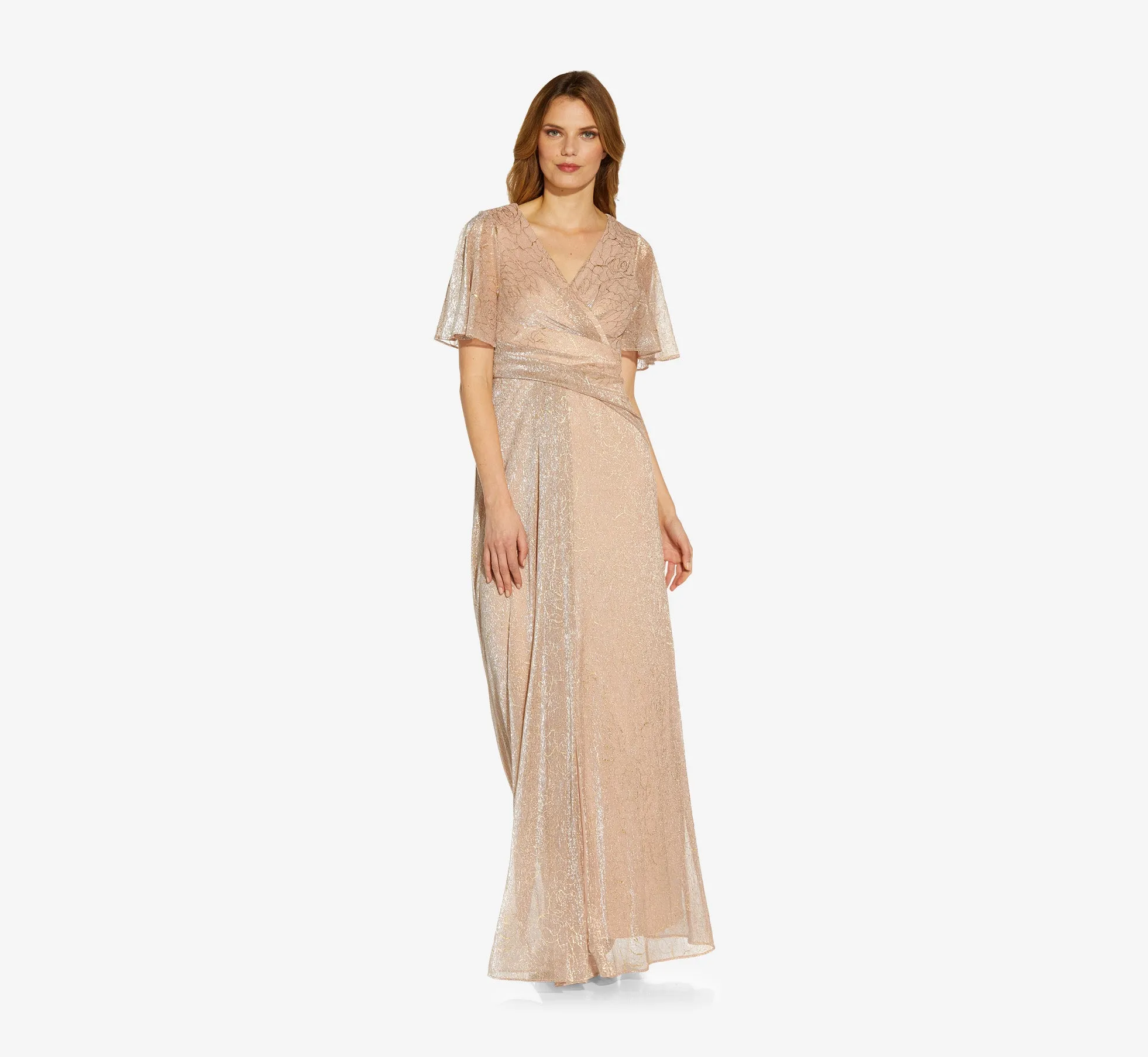 Metallic Mesh Draped Gown In Rose Gold sold by Adrianna Papell product image thumbnail 4