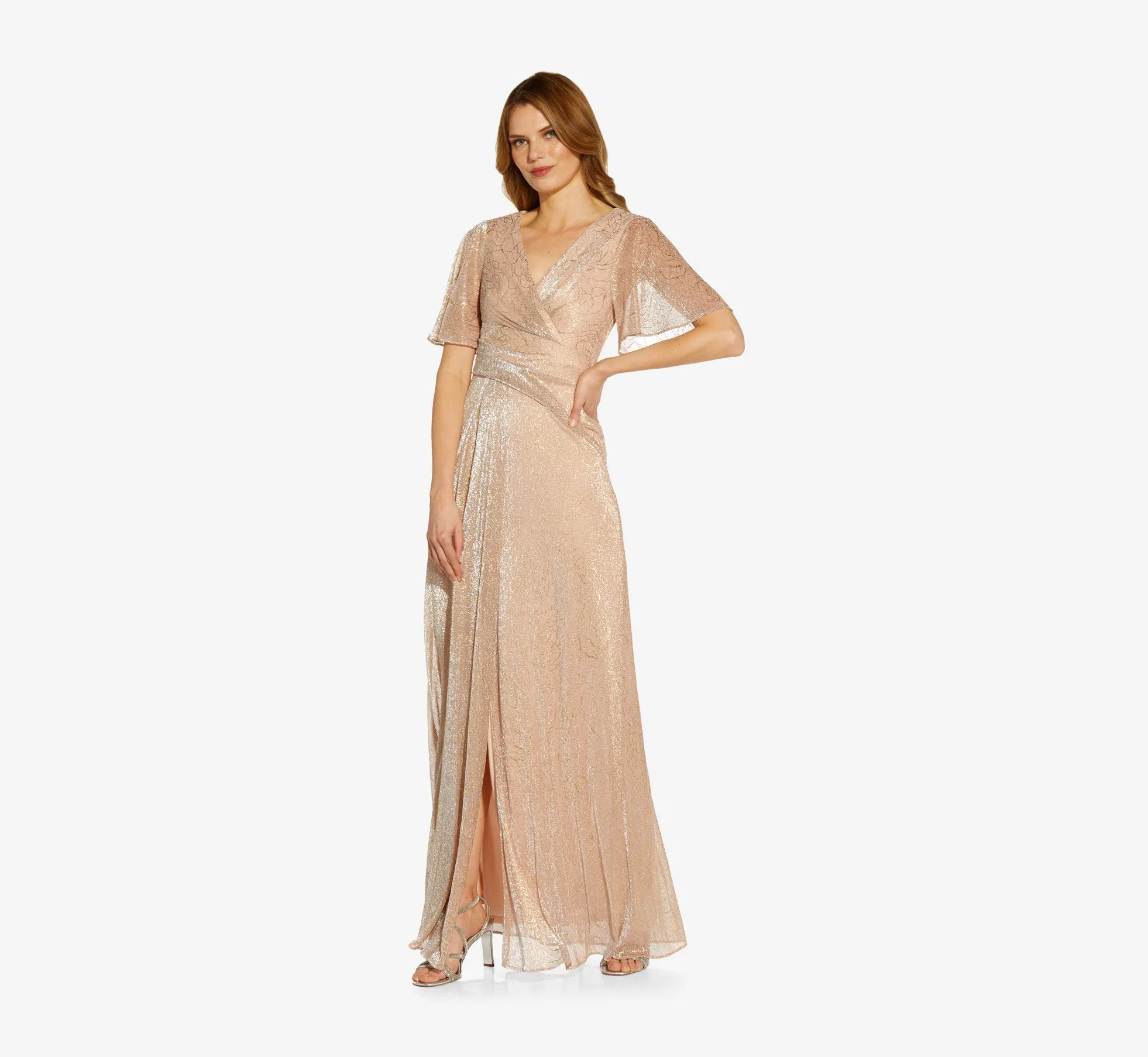 Metallic Mesh Draped Gown In Rose Gold sold by Adrianna Papell