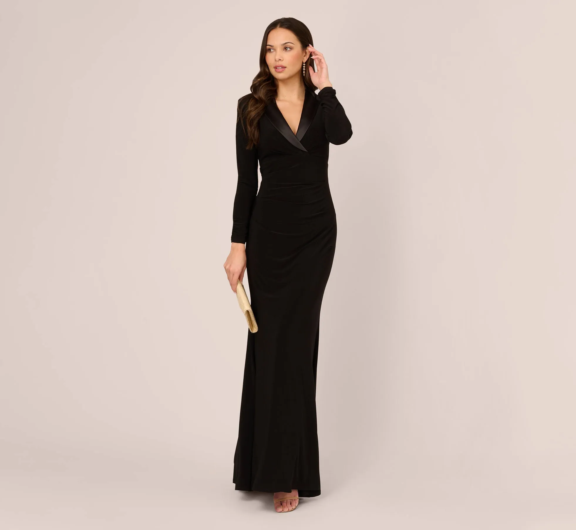 Tuxedo Mermaid Gown With Long Sleeves In Black sold by Adrianna Papell product image thumbnail 2