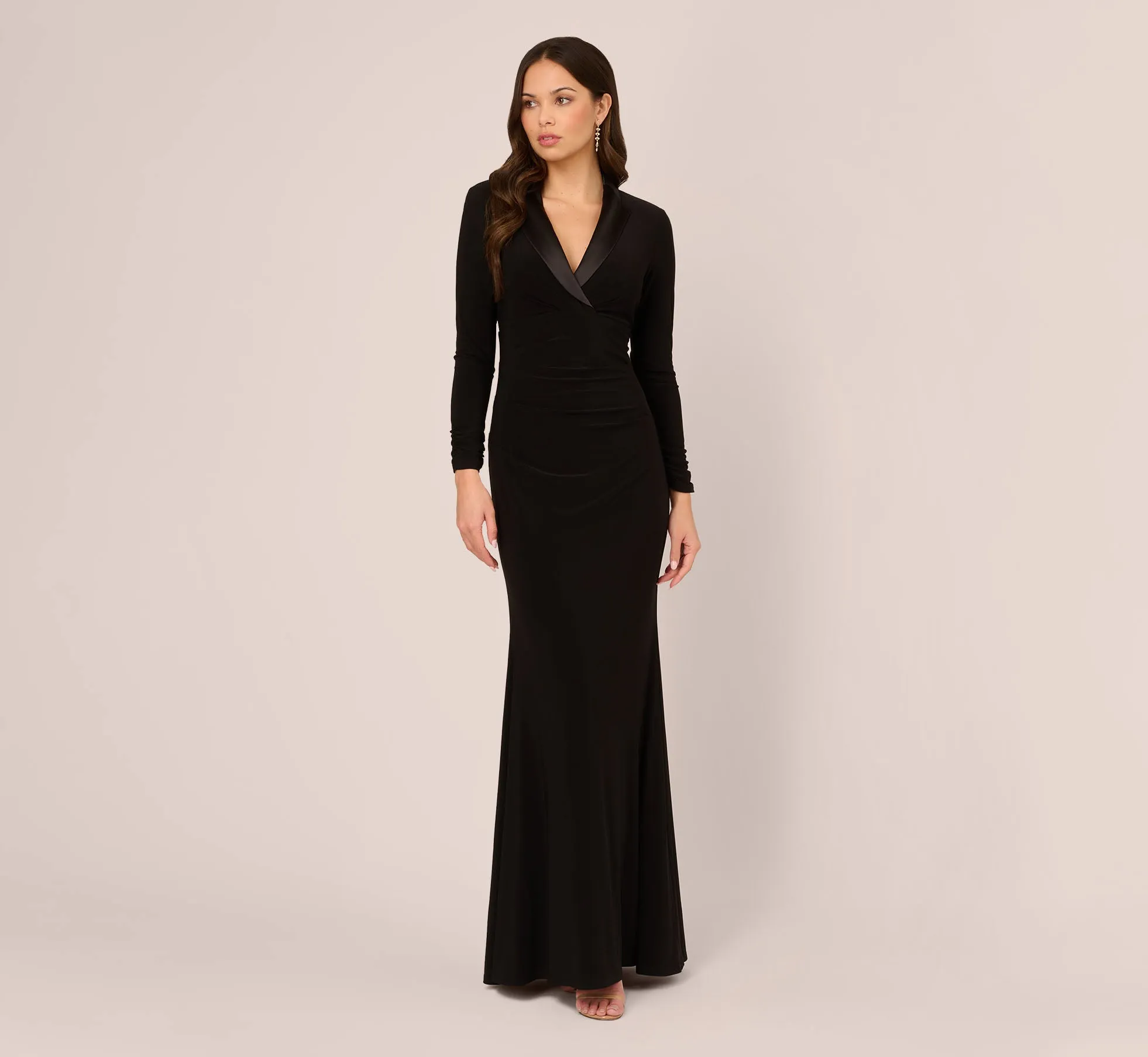 Tuxedo Mermaid Gown With Long Sleeves In Black sold by Adrianna Papell
