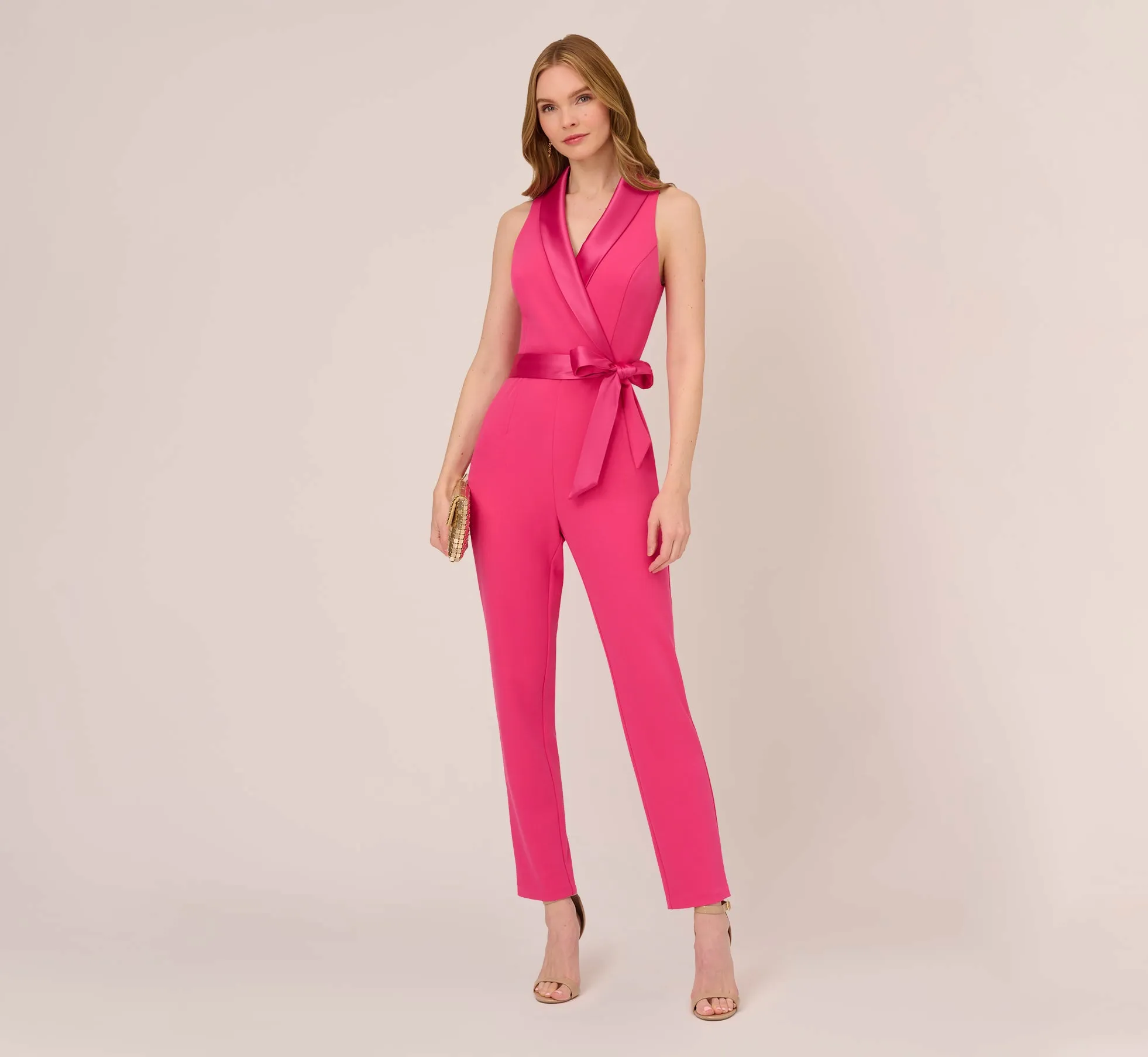 Sleeveless Crepe Jumpsuit With Tuxedo Collar In Cabaret Pink sold by Adrianna Papell product image thumbnail 2