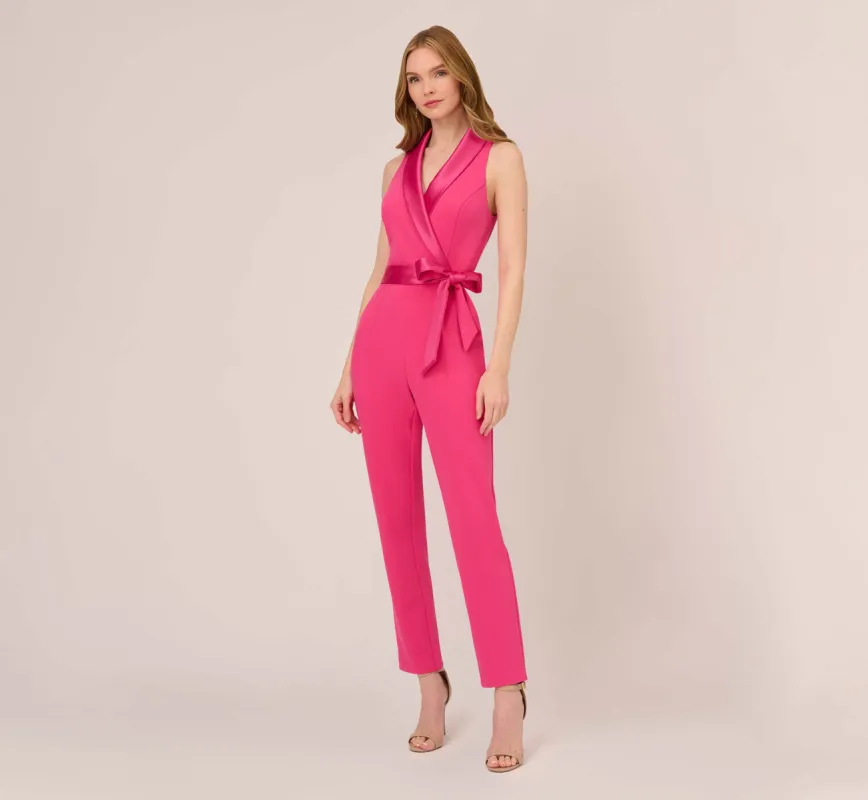 Sleeveless Crepe Jumpsuit With Tuxedo Collar In Cabaret Pink sold by Adrianna Papell