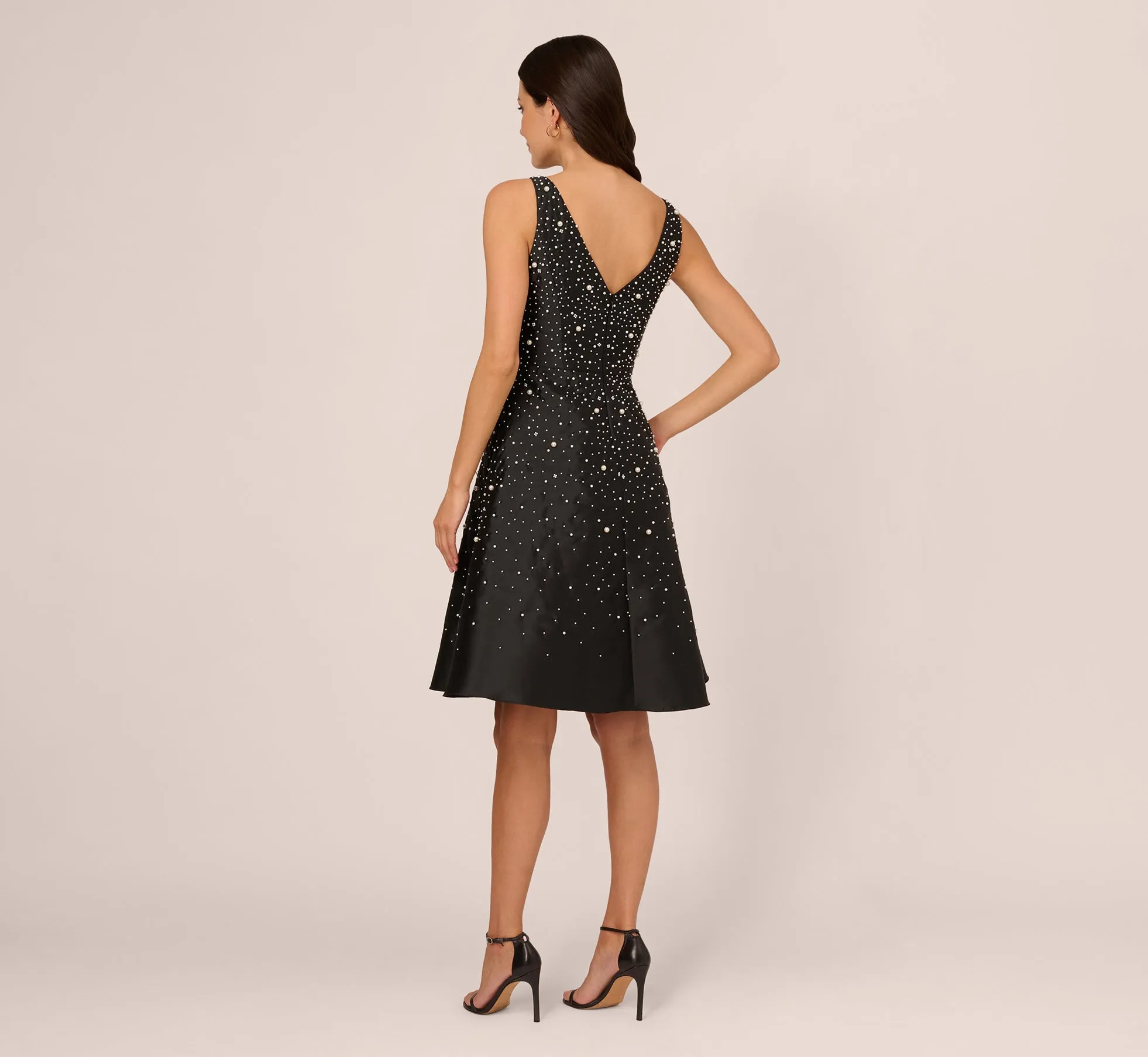 Pearl Beaded Taffeta Sleeveless Midi Dress With Pockets In Black Ivory sold by Adrianna Papell product image thumbnail 5