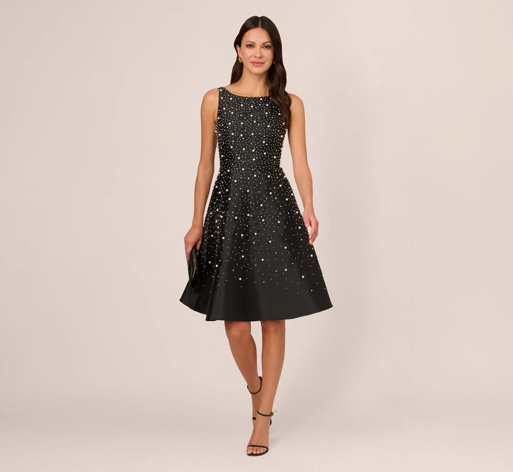 Pearl Beaded Taffeta Sleeveless Midi Dress With Pockets In Black Ivory sold by Adrianna Papell product image thumbnail 2