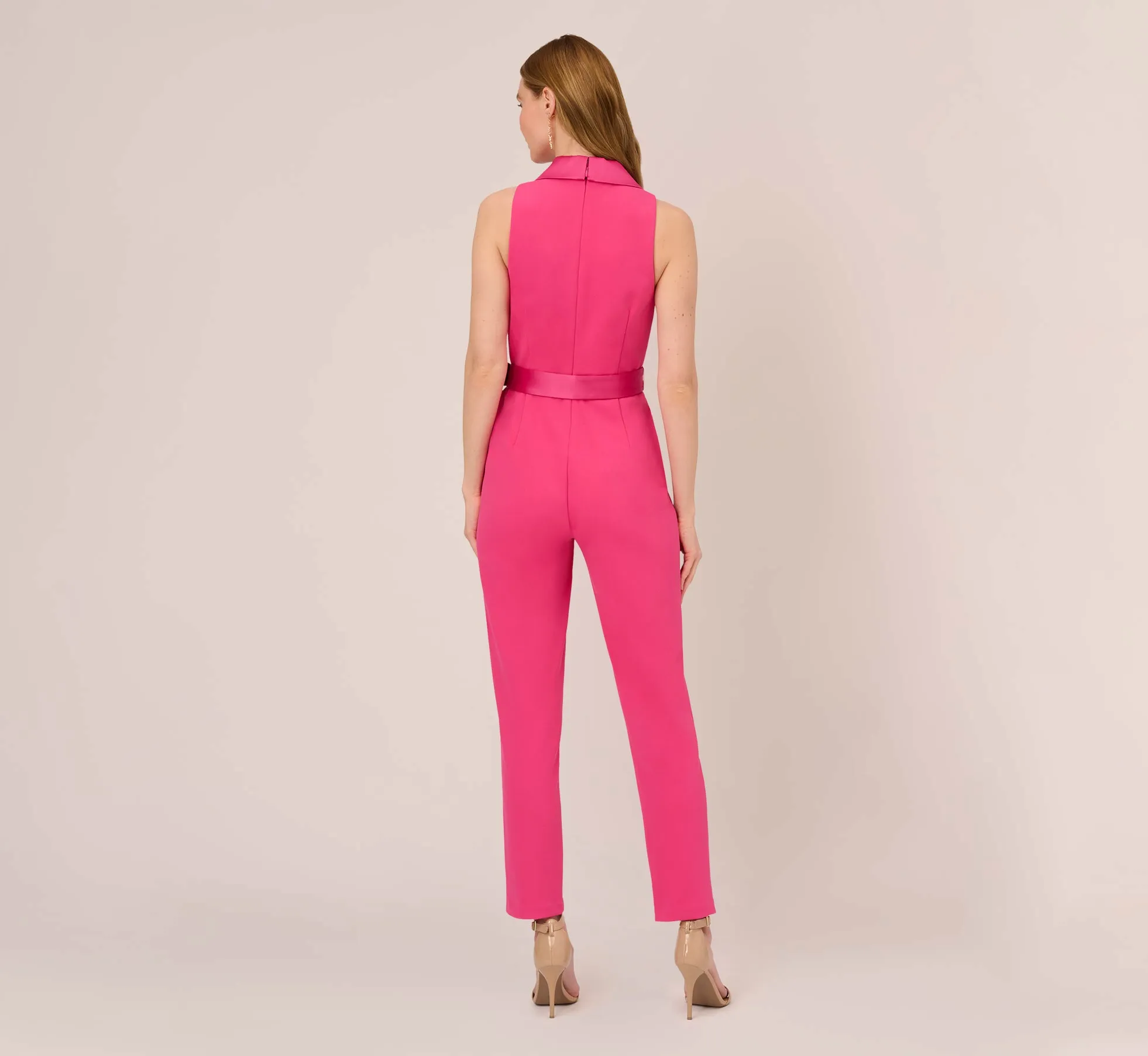 Sleeveless Crepe Jumpsuit With Tuxedo Collar In Cabaret Pink sold by Adrianna Papell product image thumbnail 4