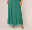 Plus Size Beaded Blouson Mermaid Gown With Sheer Dolman Sleeves In Jungle Green sold by Adrianna Papell