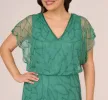 Plus Size Beaded Blouson Mermaid Gown With Sheer Dolman Sleeves In Jungle Green sold by Adrianna Papell