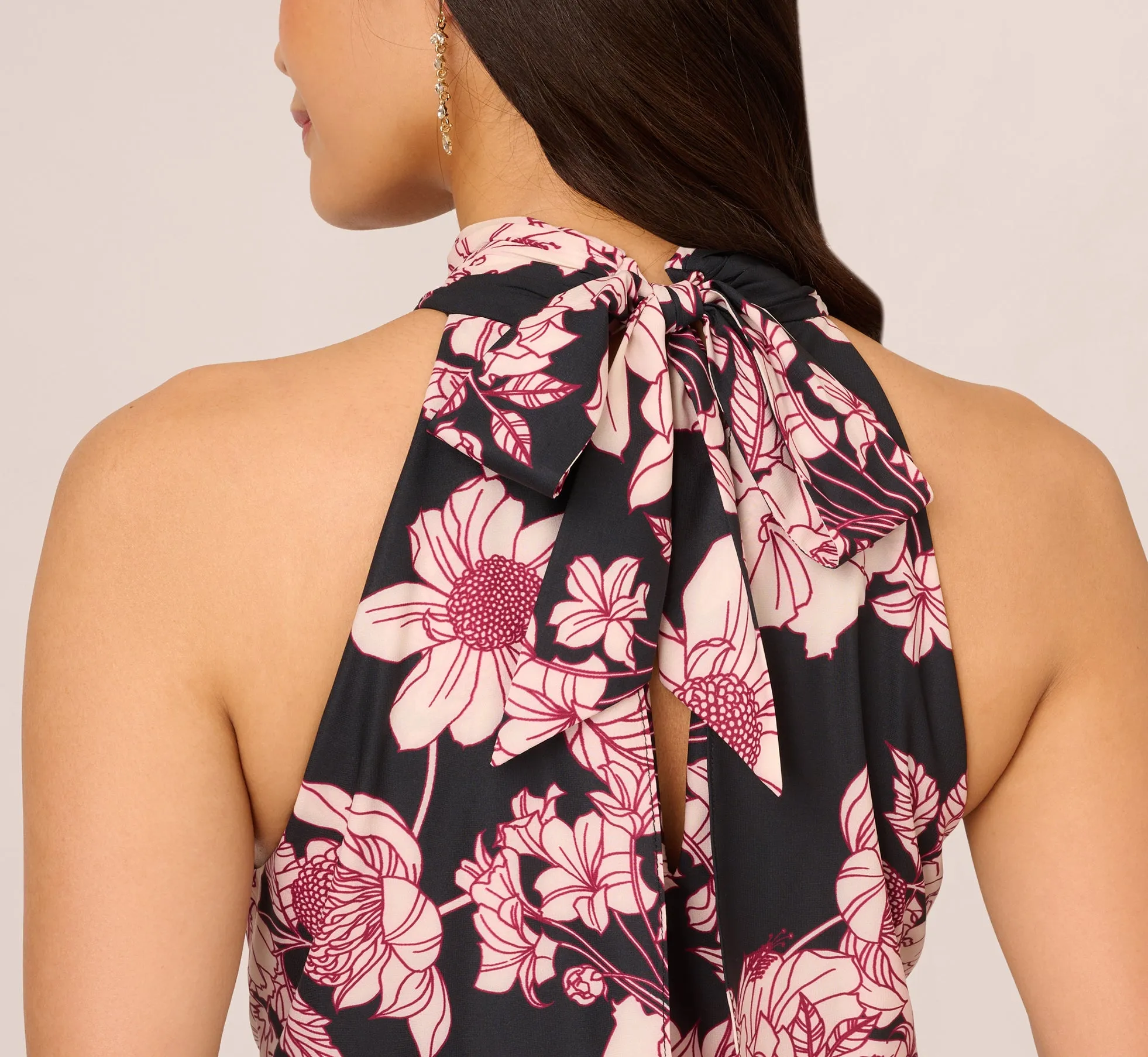 Floral Print Halter Midi Dress With Mock Neckline In Black Multi sold by Adrianna Papell product image thumbnail 5