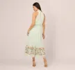 Chiffon Halter Midi Dress With Floral Embroidered Skirt In Mint Glass sold by Adrianna Papell