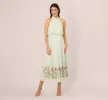 Chiffon Halter Midi Dress With Floral Embroidered Skirt In Mint Glass sold by Adrianna Papell