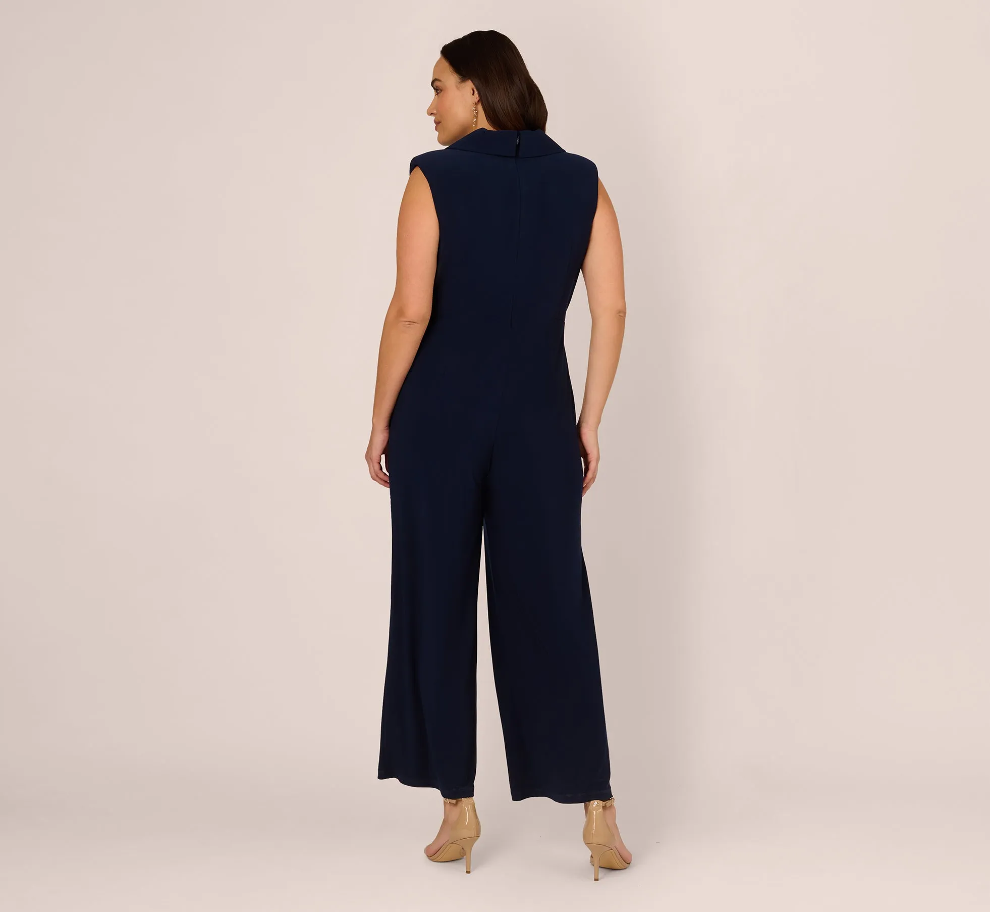 Plus Size Sleeveless Jersey Wide Leg Jumpsuit With Shawl Neckline In Midnight sold by Adrianna Papell product image thumbnail 4