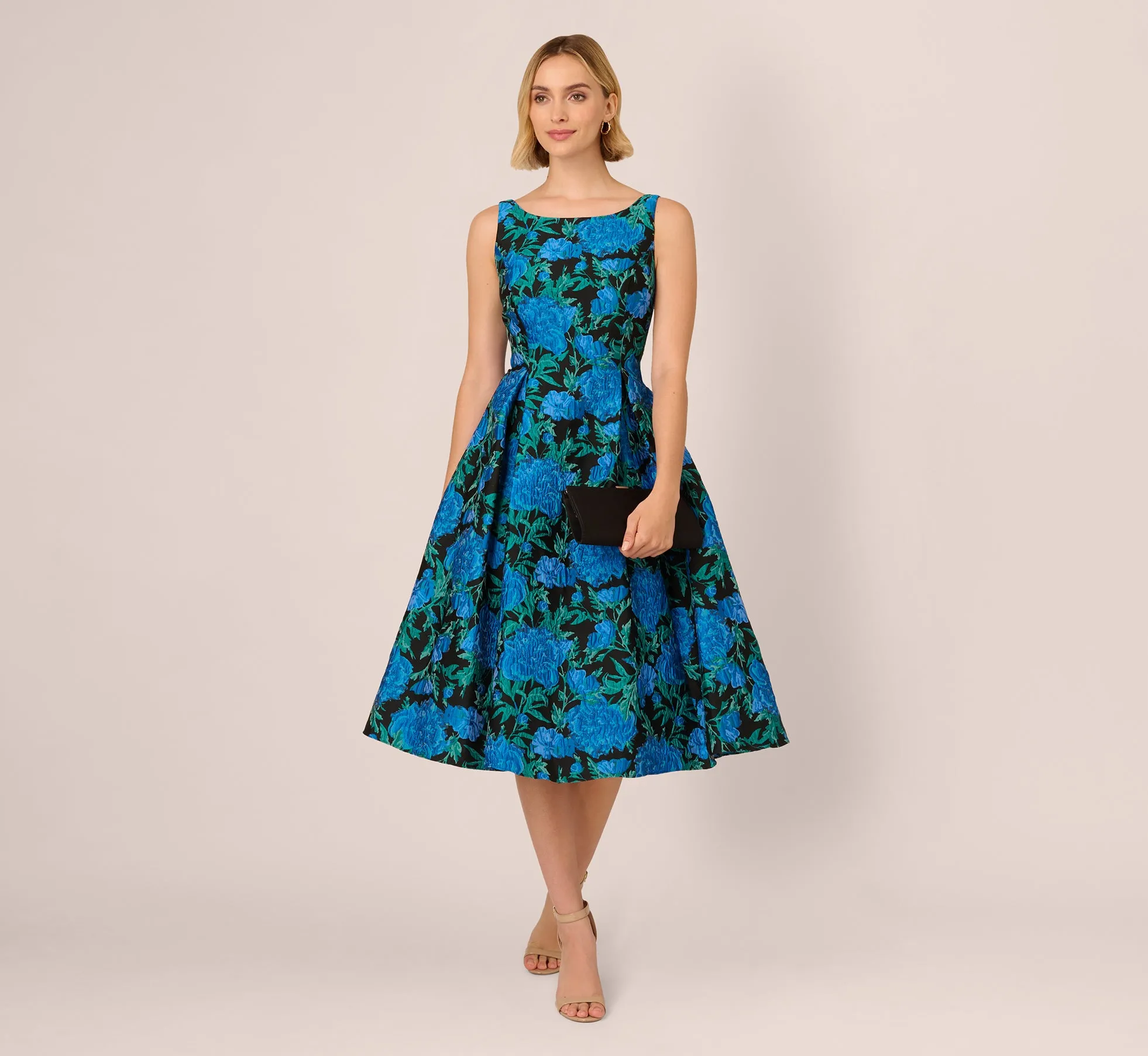 Boat Neck Jacquard Midi Dress In Blue Green sold by Adrianna Papell product image thumbnail 2