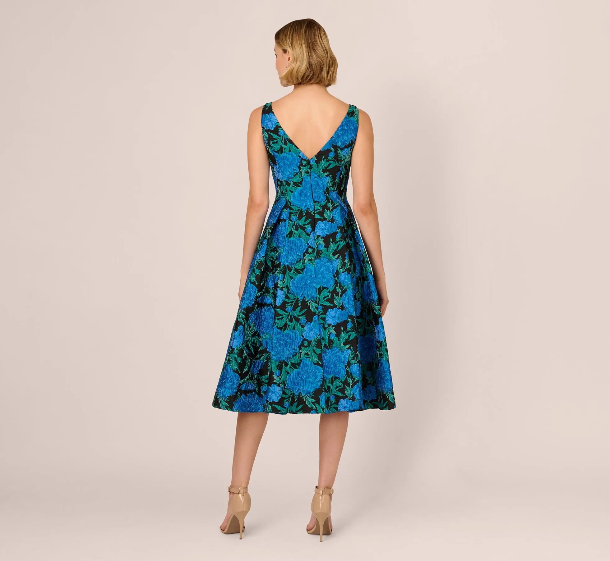 Boat Neck Jacquard Midi Dress In Blue Green sold by Adrianna Papell product image thumbnail 5