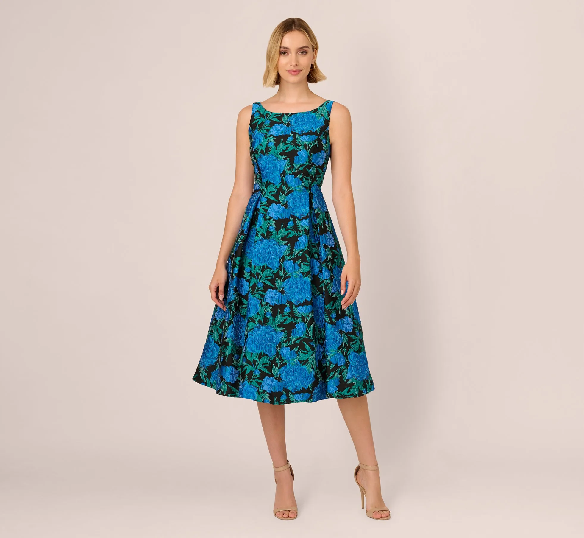 Boat Neck Jacquard Midi Dress In Blue Green sold by Adrianna Papell