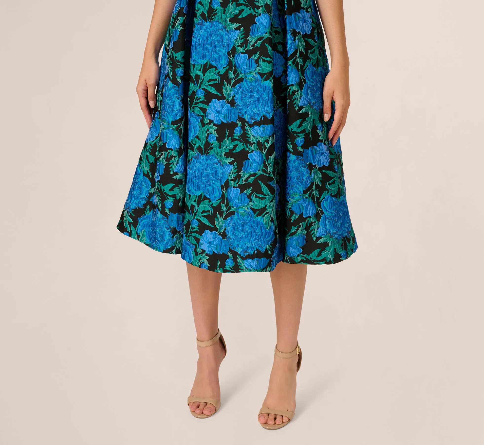 Boat Neck Jacquard Midi Dress In Blue Green sold by Adrianna Papell product image thumbnail 4