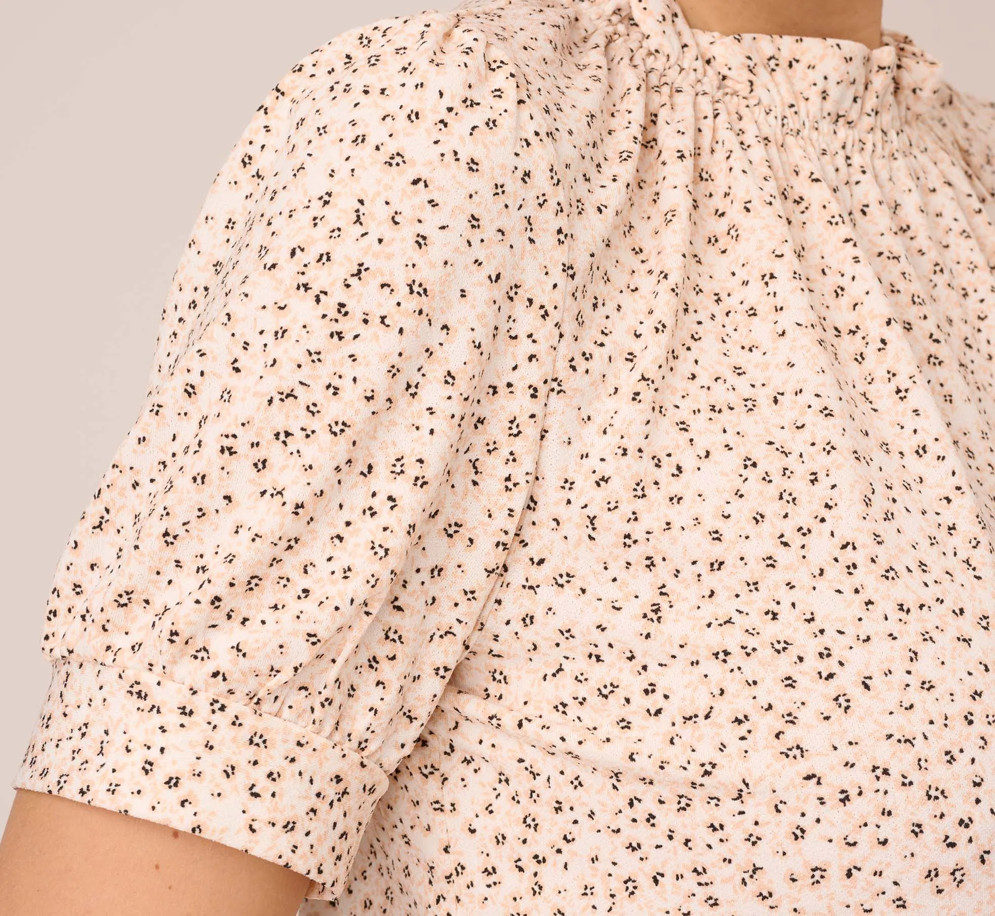 Ditsy Floral Print Top With Short Sleeves And Ruffle Neck In Ivory Champagne Tropical Ditsy sold by Adrianna Papell product image thumbnail 3