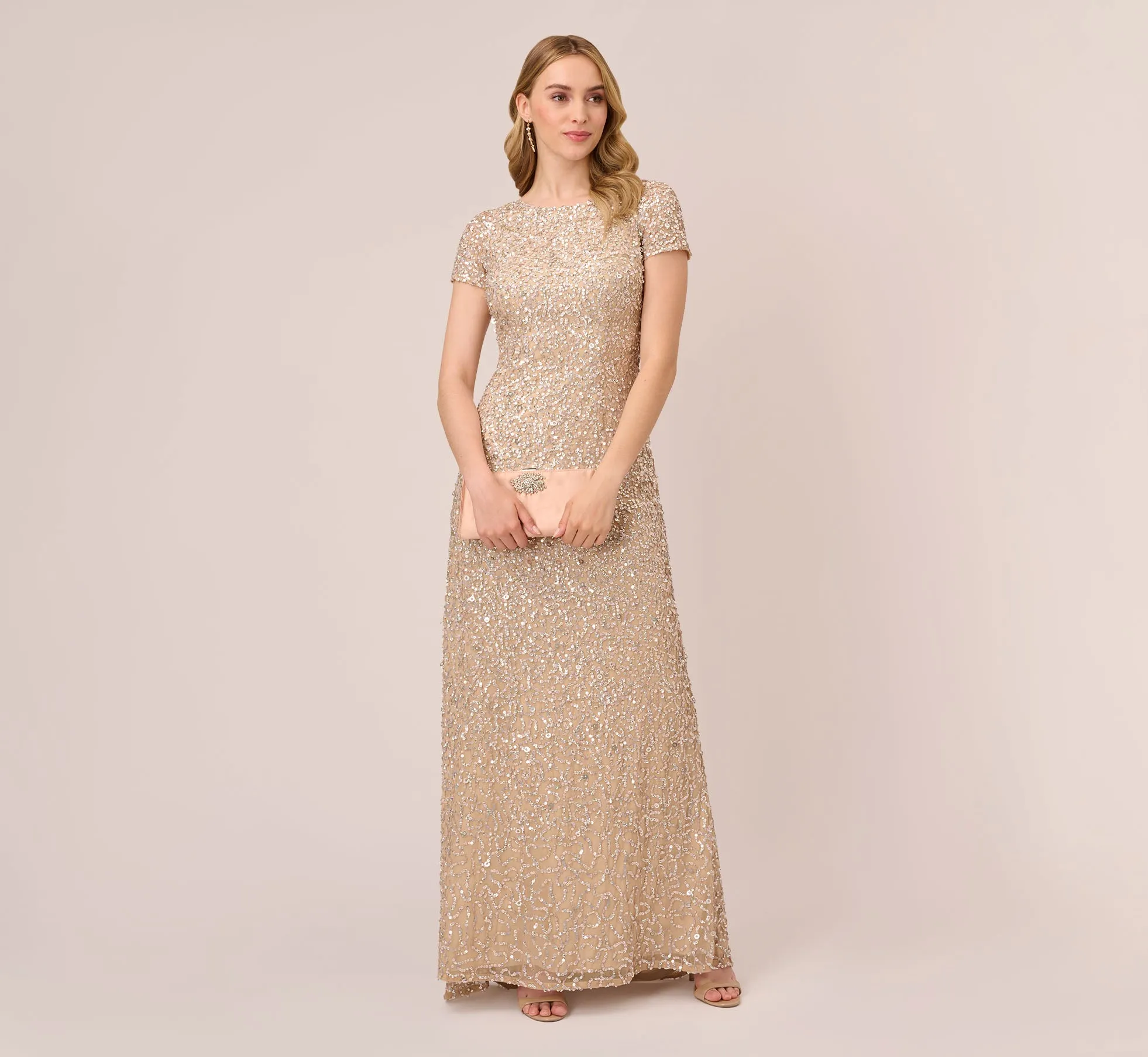 Scoop Back Sequin Gown In Champagne sold by Adrianna Papell product image thumbnail 2