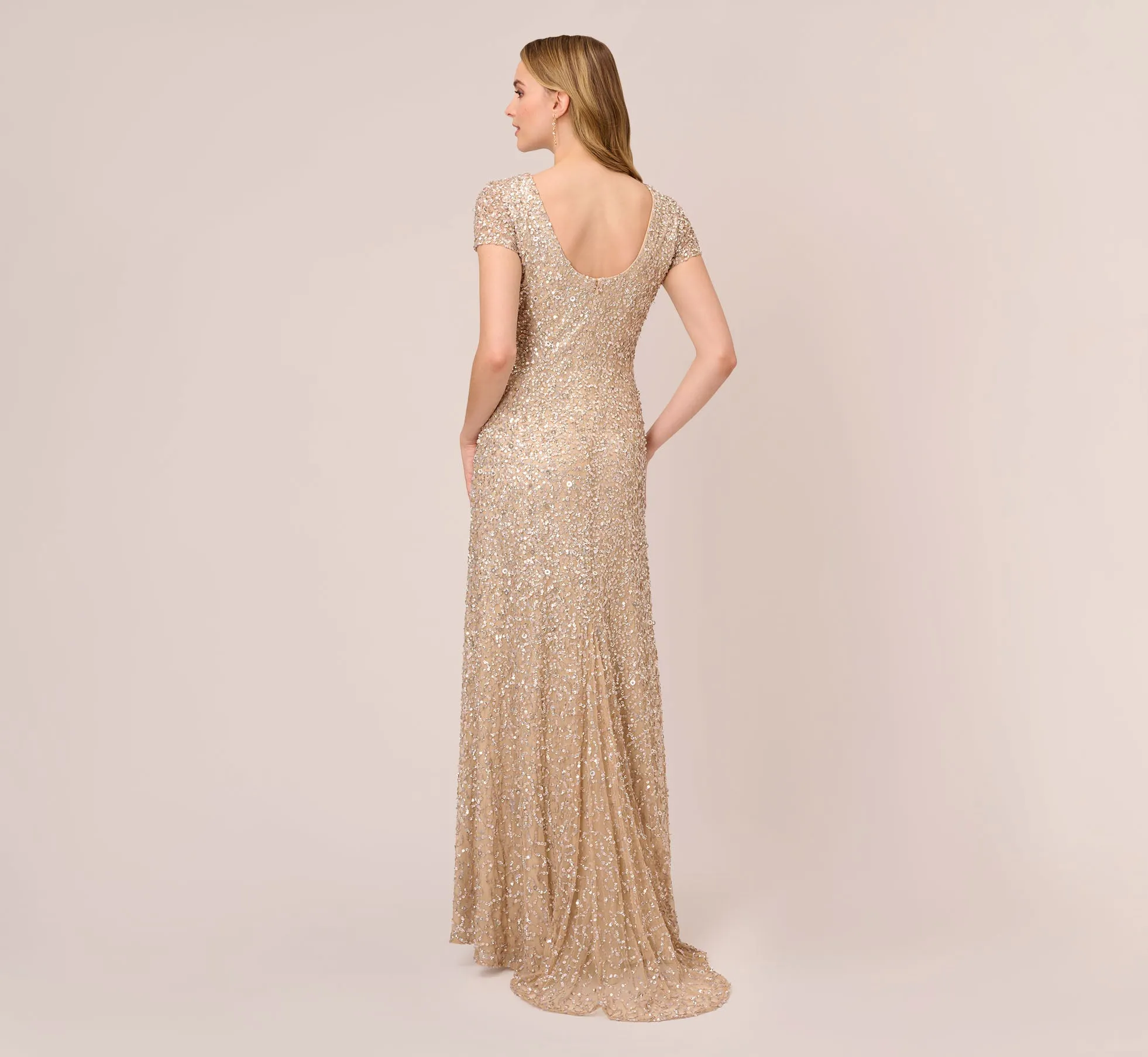 Scoop Back Sequin Gown In Champagne sold by Adrianna Papell product image thumbnail 4