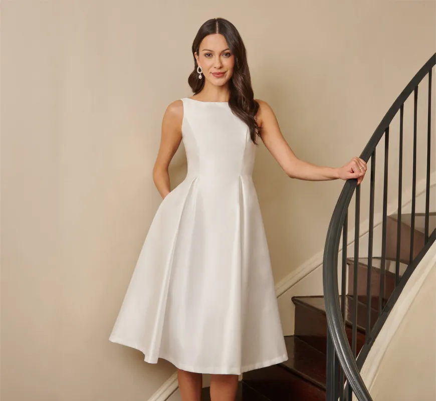 Sleeveless Mikado Fit And Flare Midi Dress With V-Back In Ivory sold by Adrianna Papell