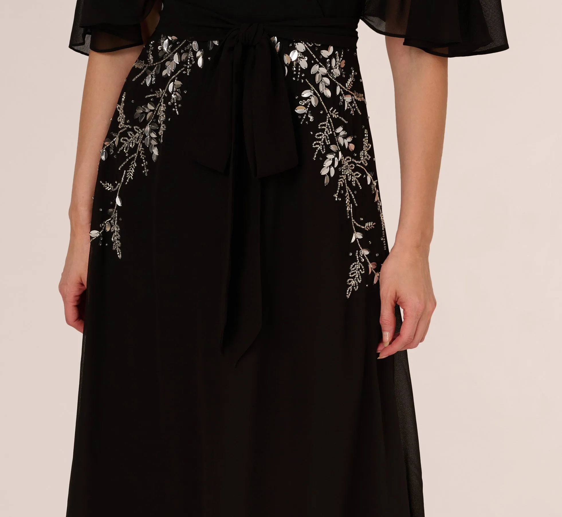 Beaded Chiffon Ankle Length Gown With Dolman Sleeves In Black sold by Adrianna Papell product image thumbnail 5
