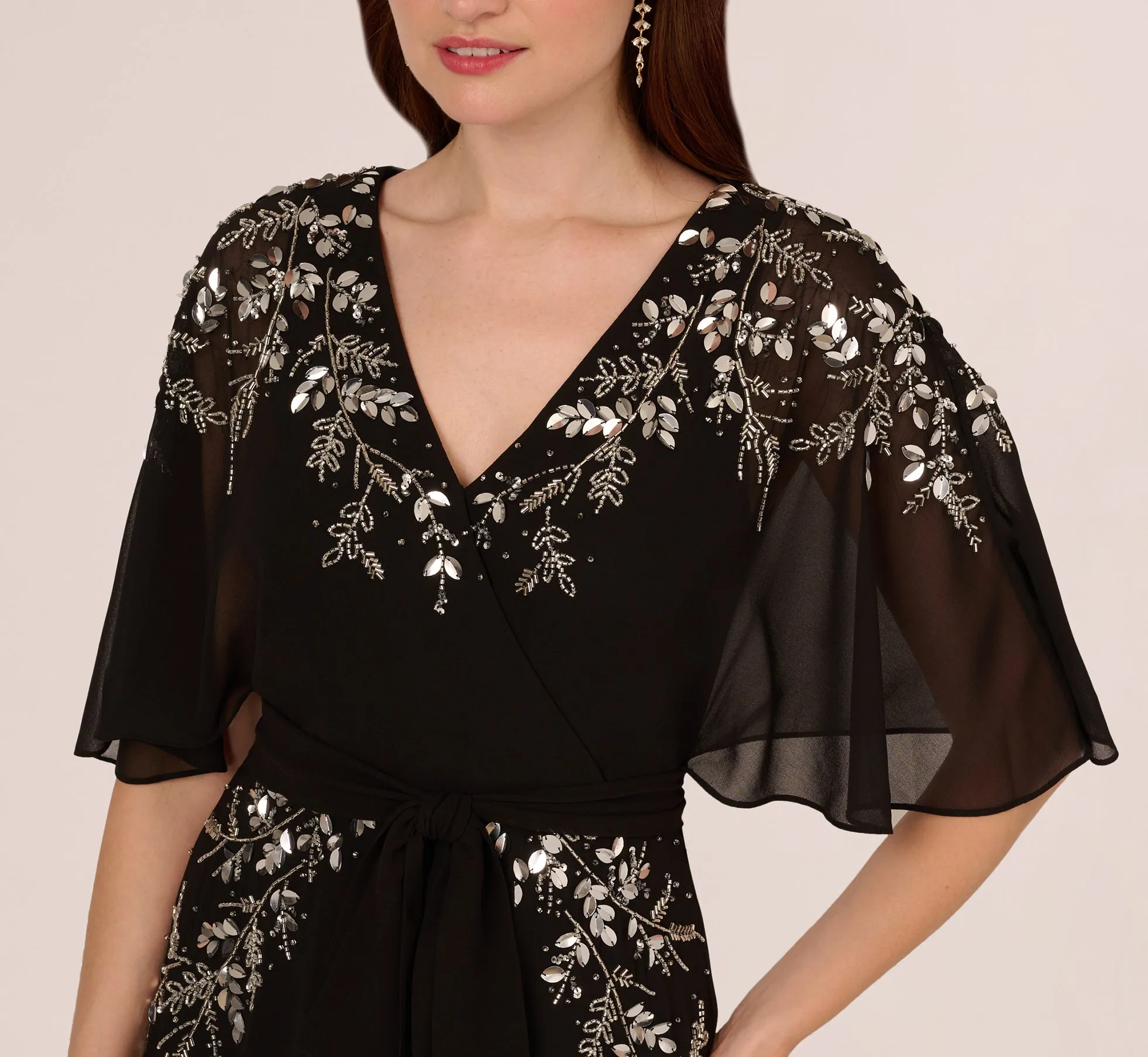 Beaded Chiffon Ankle Length Gown With Dolman Sleeves In Black sold by Adrianna Papell product image thumbnail 4