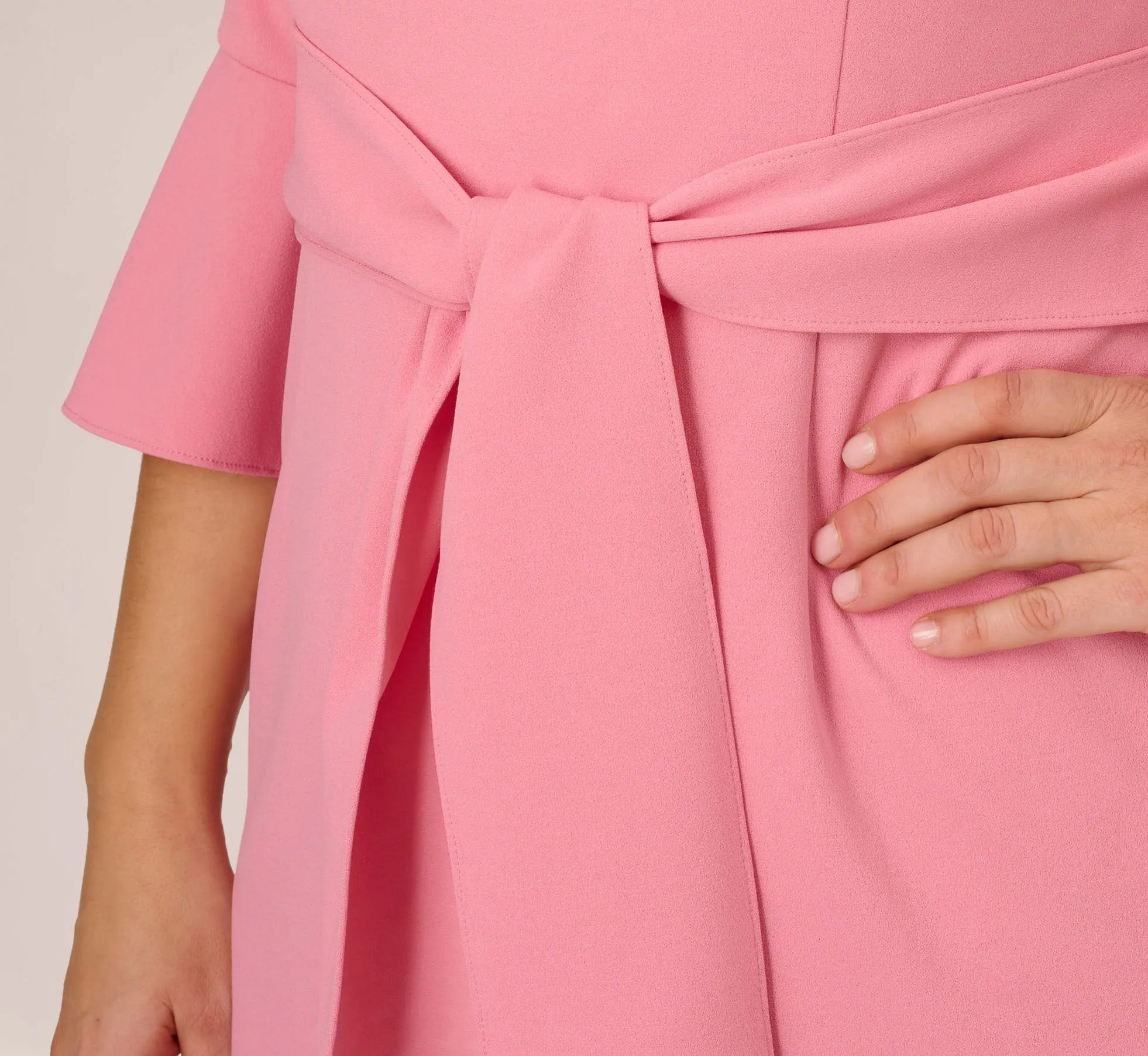 Plus Size Stretch Knit Crepe Tie-Front Midi-Length Sheath Dress In Faded Rose sold by Adrianna Papell product image thumbnail 5