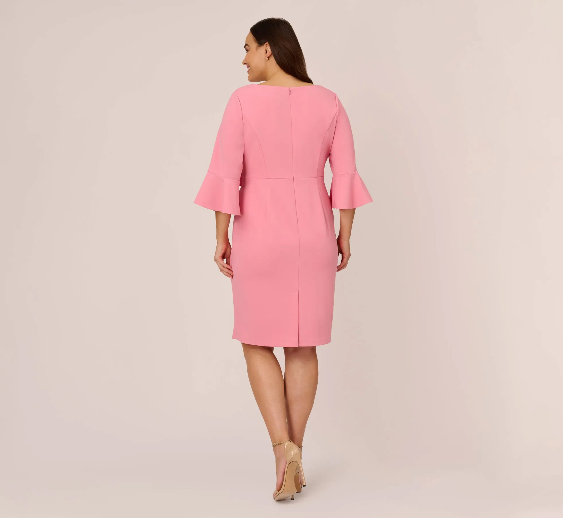 Plus Size Stretch Knit Crepe Tie-Front Midi-Length Sheath Dress In Faded Rose sold by Adrianna Papell product image thumbnail 4
