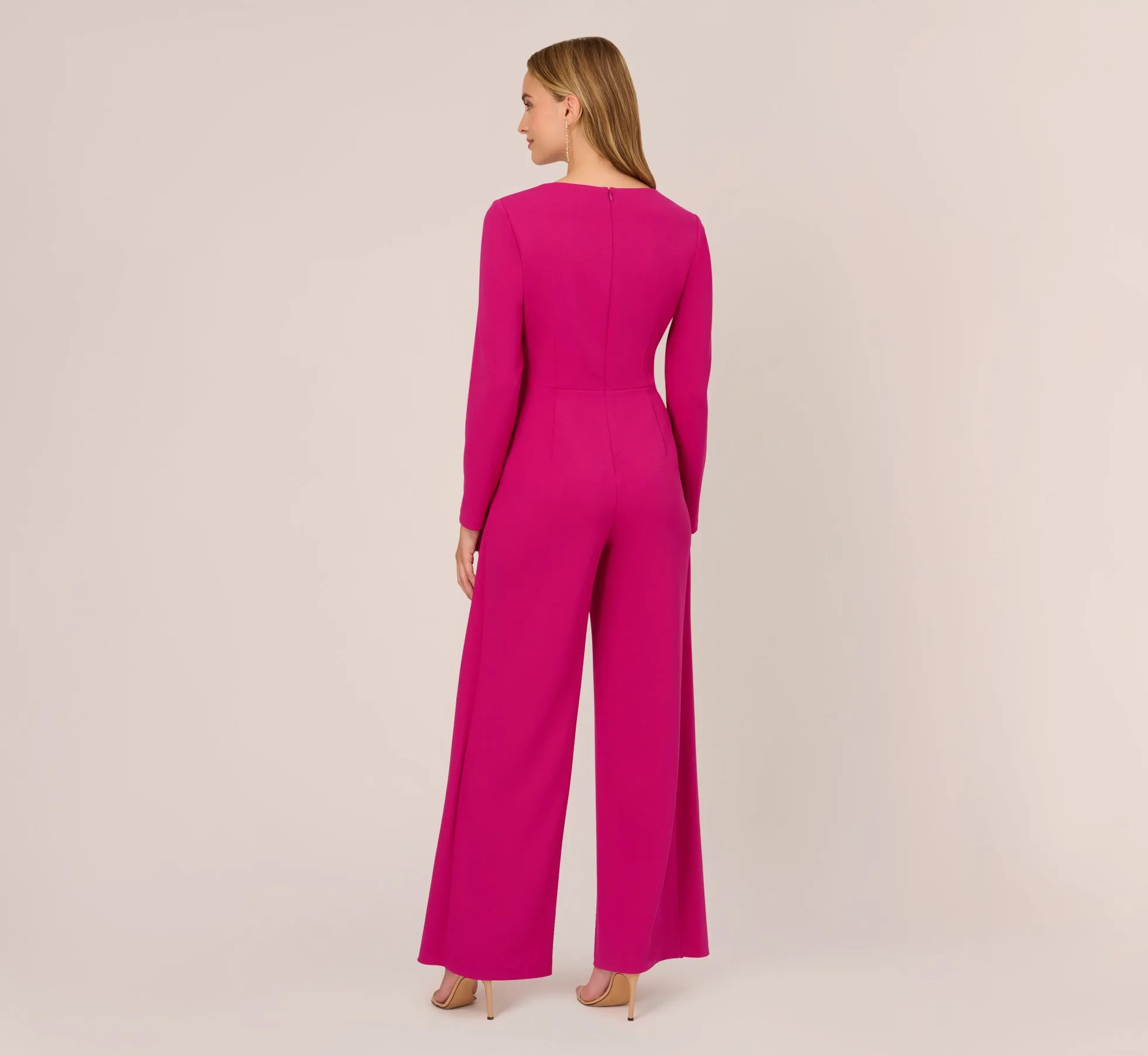 Long Sleeve Crepe Jumpsuit With Tie Front In Hot Orchid sold by Adrianna Papell product image thumbnail 5