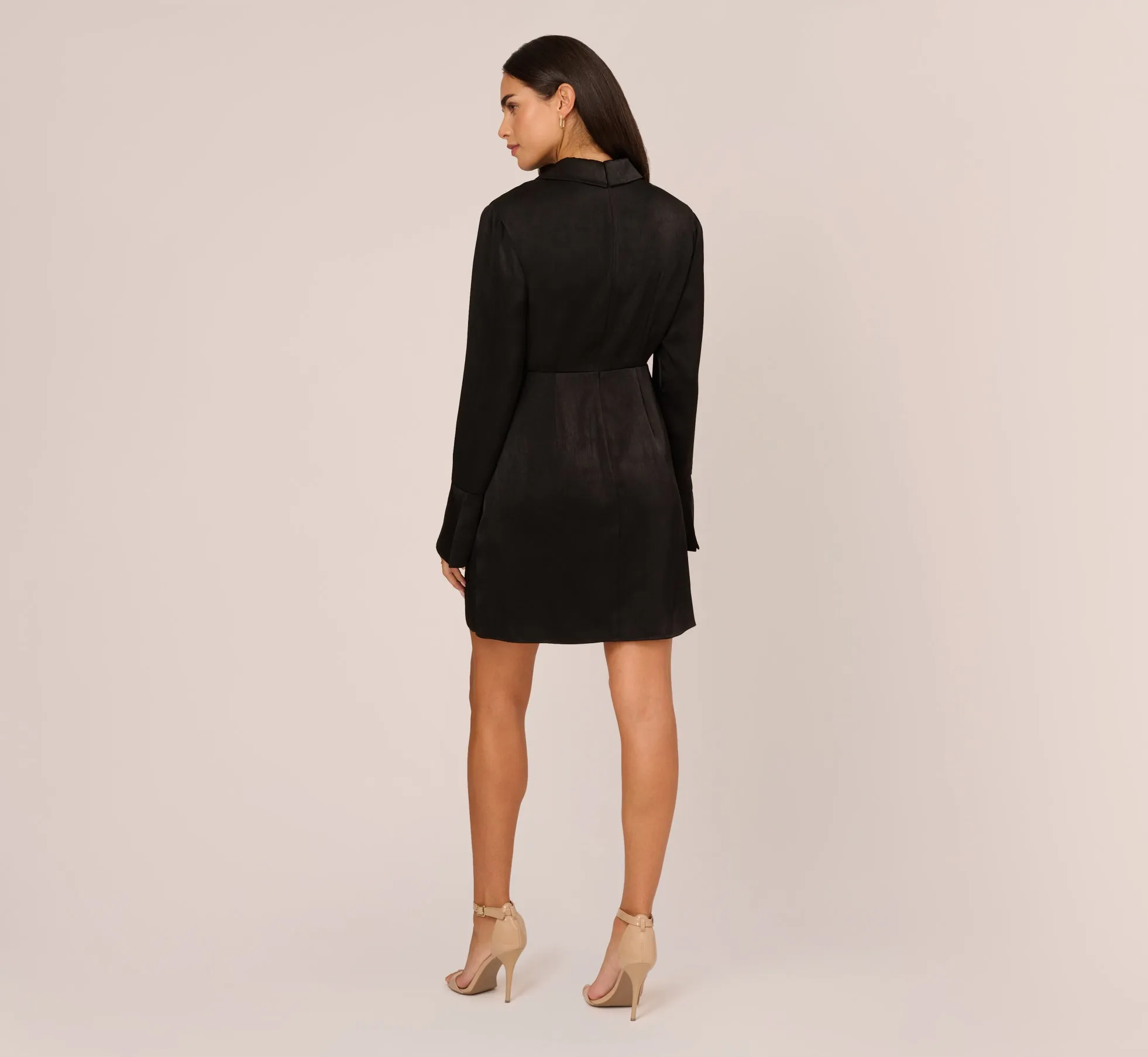 Satin Faux Wrap Dress With Long Sleeves In Black sold by Adrianna Papell product image thumbnail 4