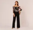 Off The Shoulder Jumpsuit With Floral Embroidered Bodice In Black Multi sold by Adrianna Papell