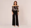 Off The Shoulder Jumpsuit With Floral Embroidered Bodice In Black Multi sold by Adrianna Papell