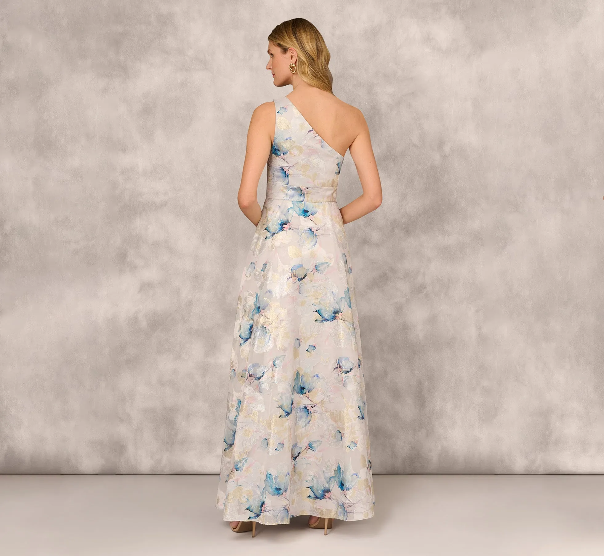 One Shoulder Floral Jacquard Ball Gown In Blue Multi sold by Adrianna Papell product image thumbnail 4