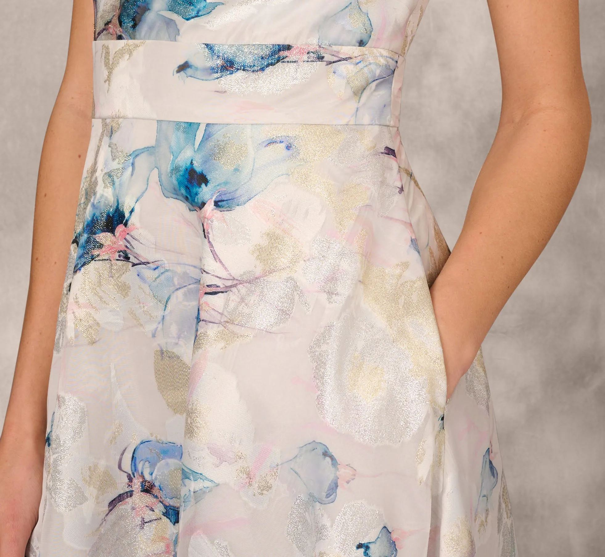 One Shoulder Floral Jacquard Ball Gown In Blue Multi sold by Adrianna Papell product image thumbnail 5
