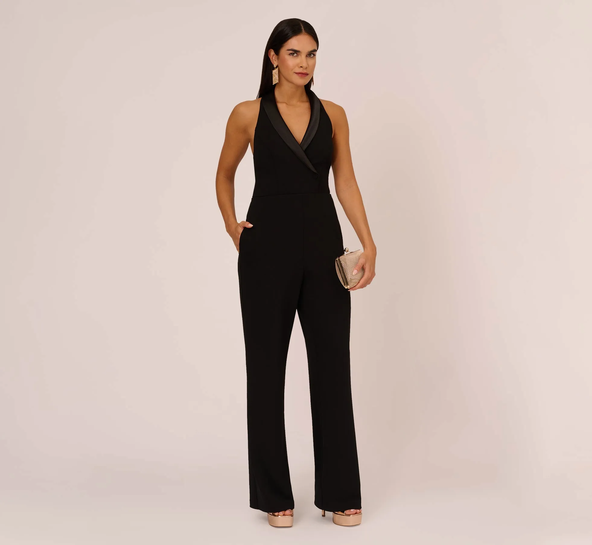 Tuxedo Jumpsuit With Halter Neckline In Black sold by Adrianna Papell product image thumbnail 2